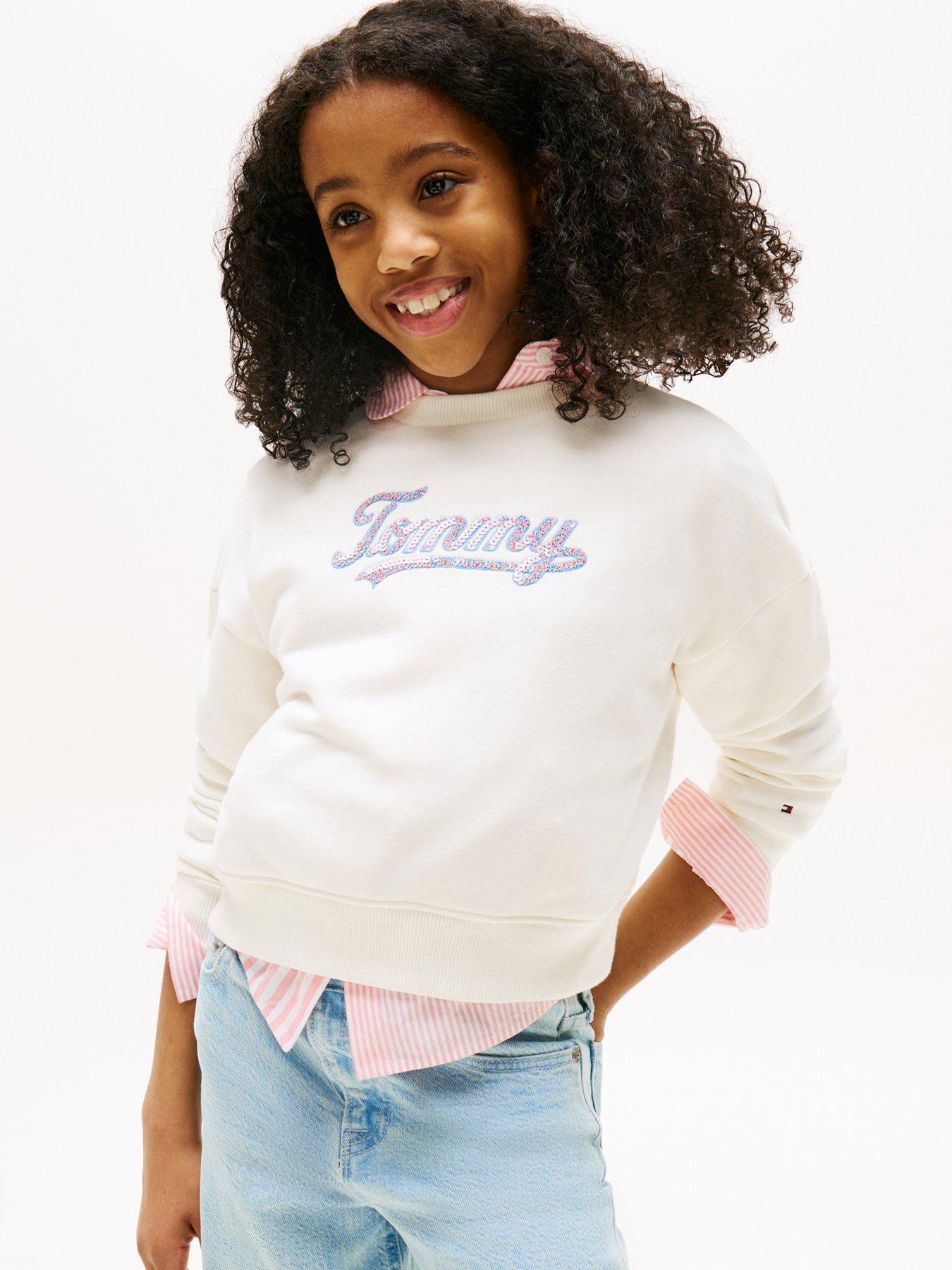 Tommy Hilfiger Girls Script Sequin Sweatshirt - Cream