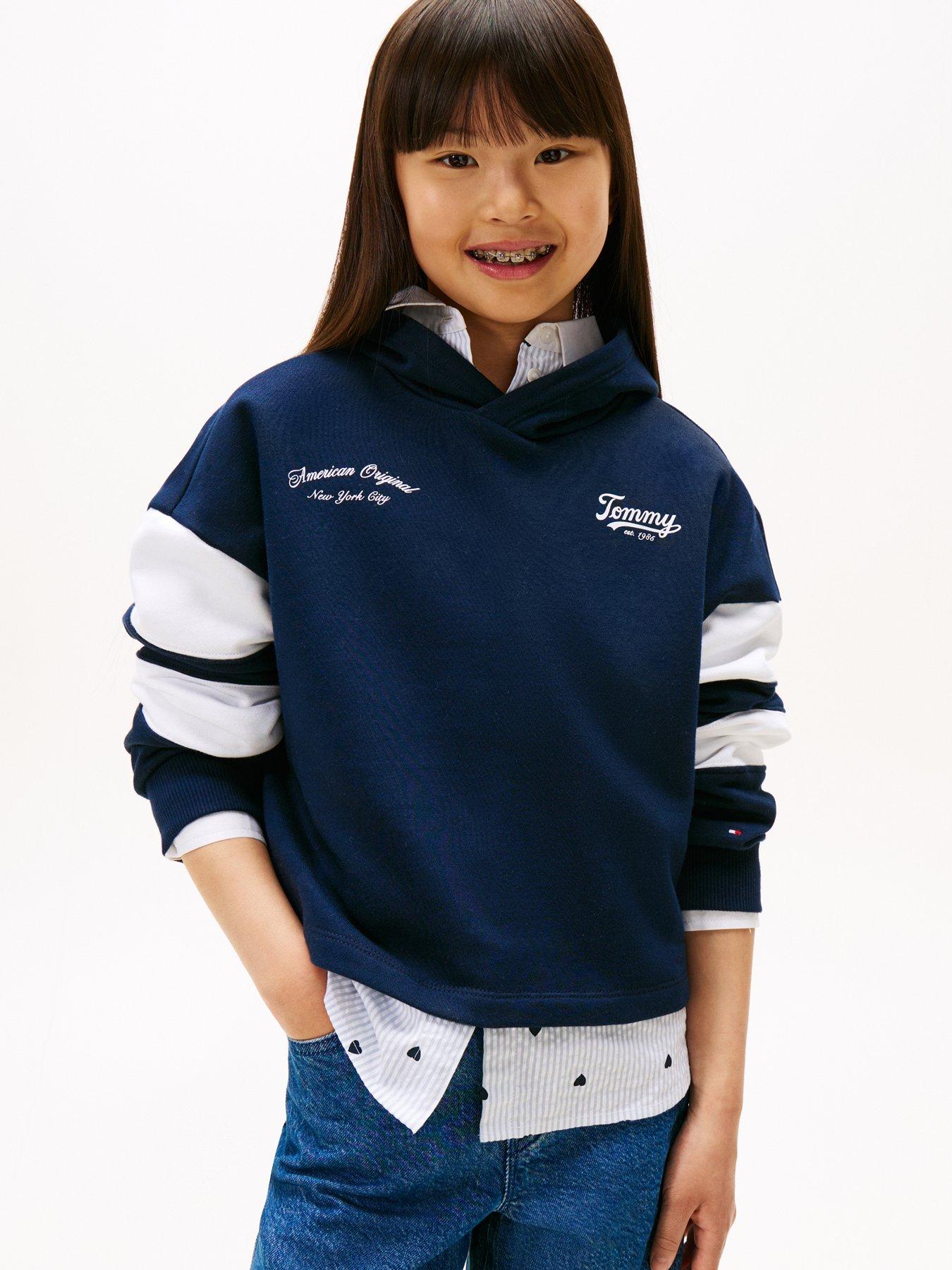 undefined Girls Script Colourblock Hoodie - Navy