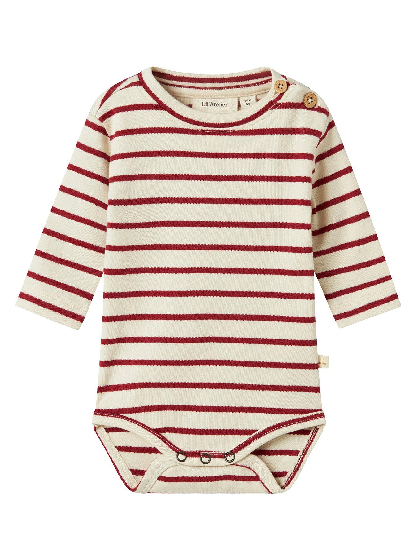 Lil Atelier Baby Girls Striped Long Sleeve Bodysuit - Red