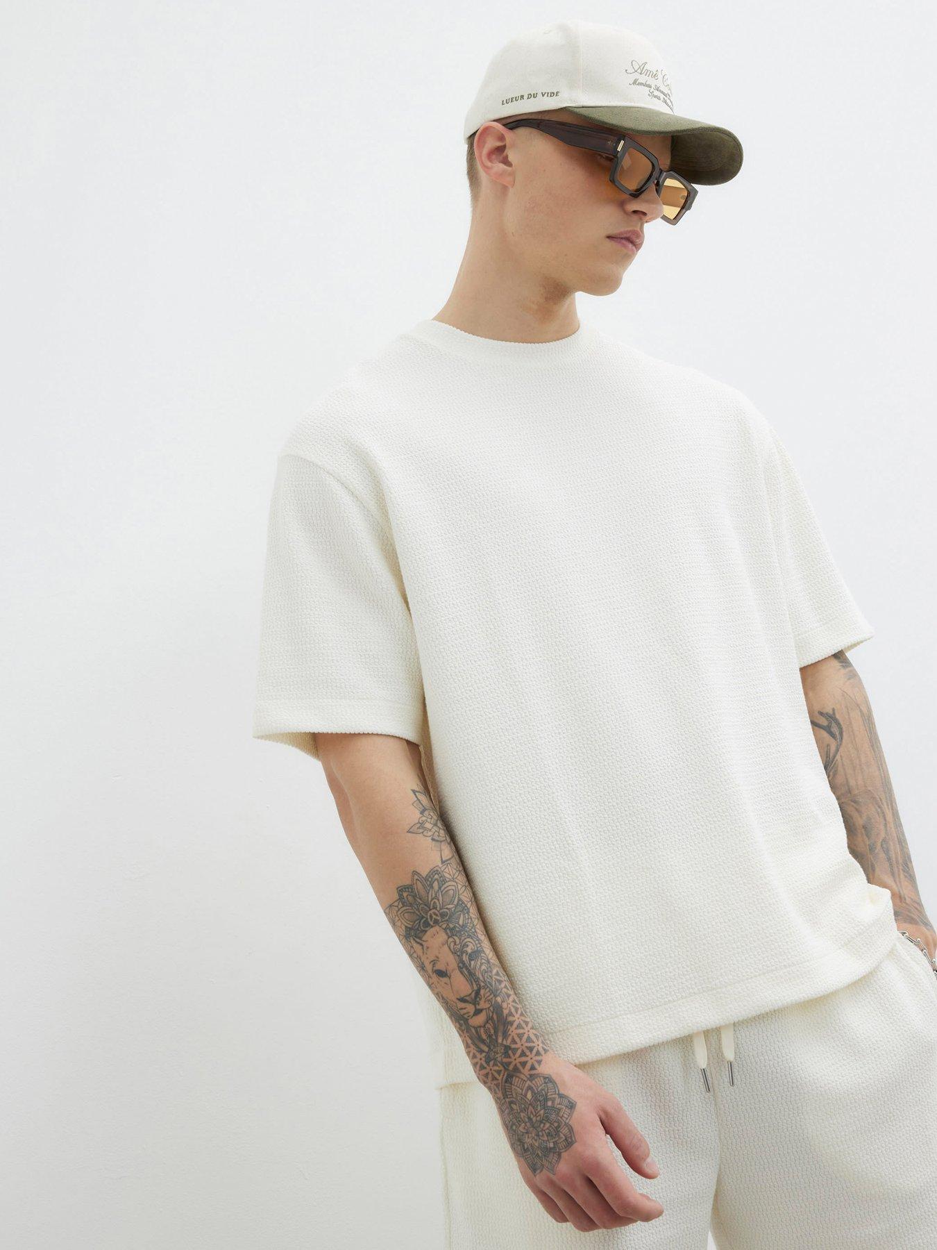 undefined Textured Crinkle T-Shirt - Cream
