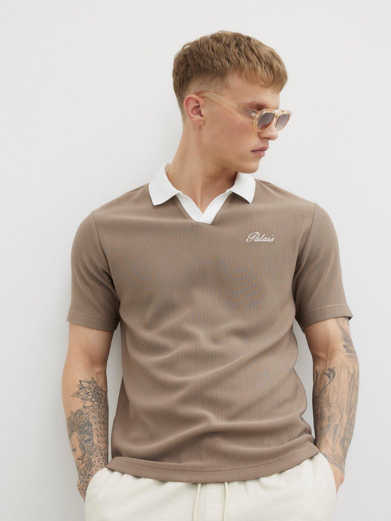 Image of River Island Ottoman Contrast Collar Polo Shirt - Brown