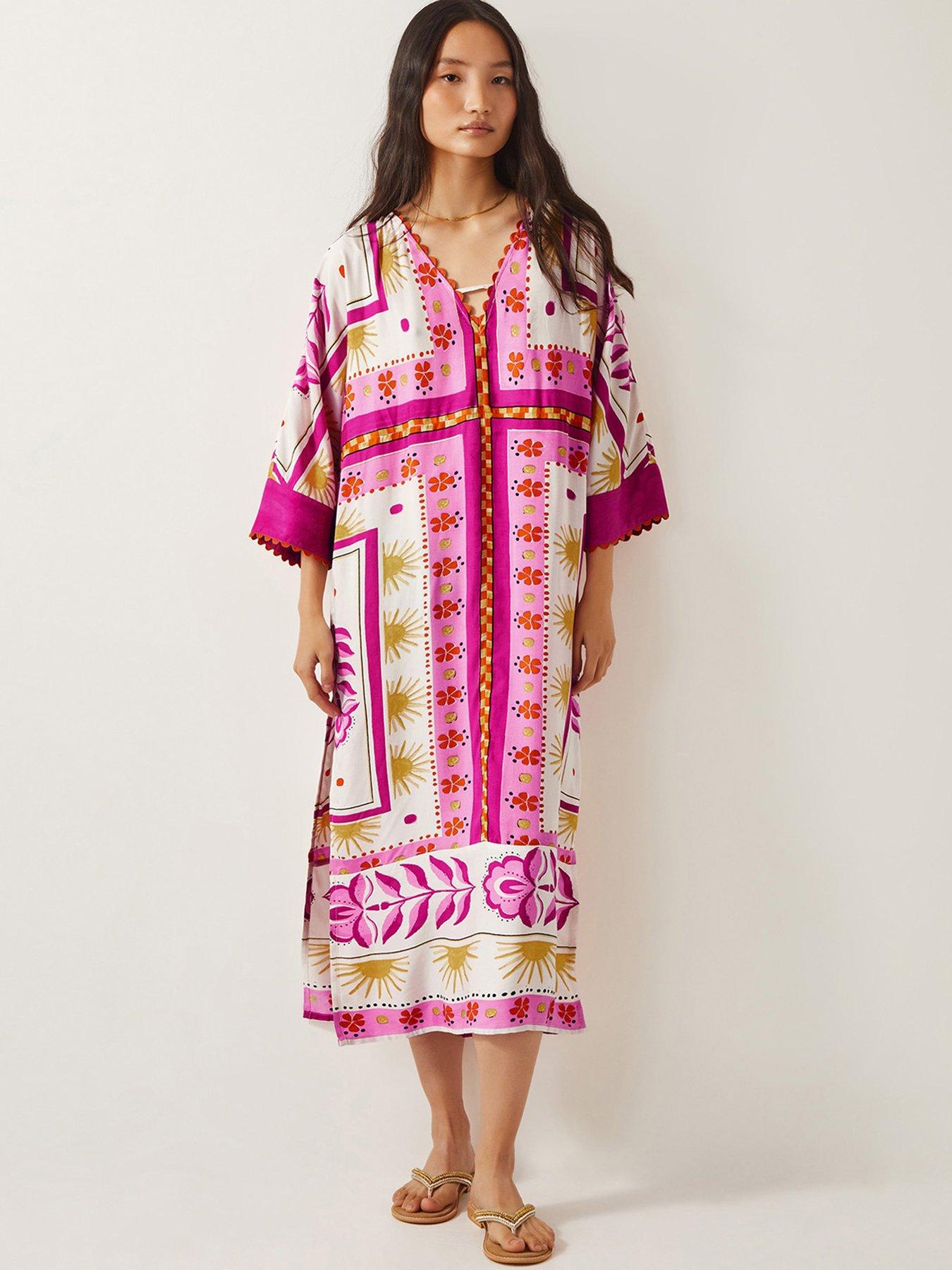 Image 1 of 5 of Monsoon Tina Maxi Kaftan - Pink