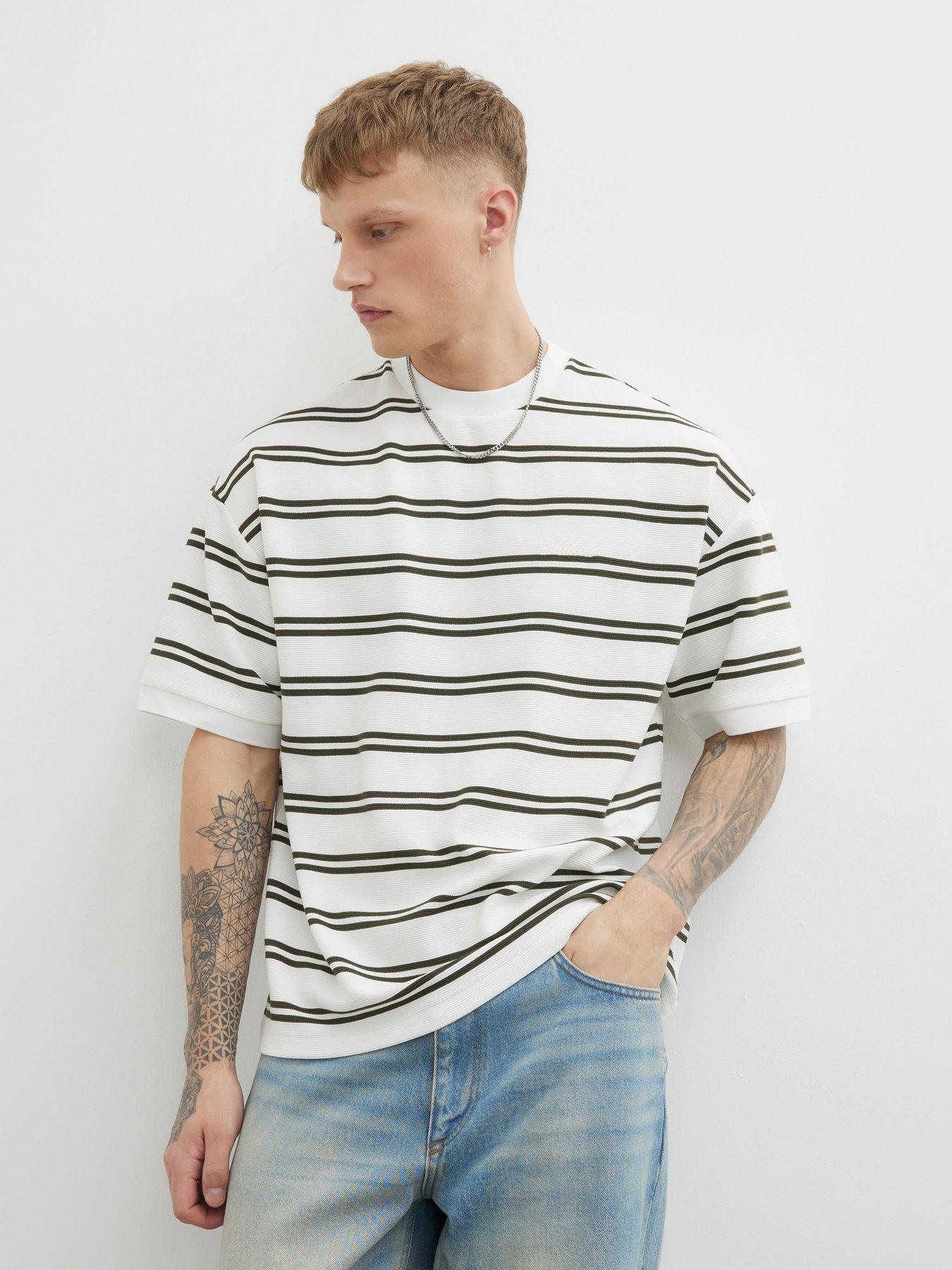 Image 1 of 4 of River Island Ottoman Stripe T-Shirt - White