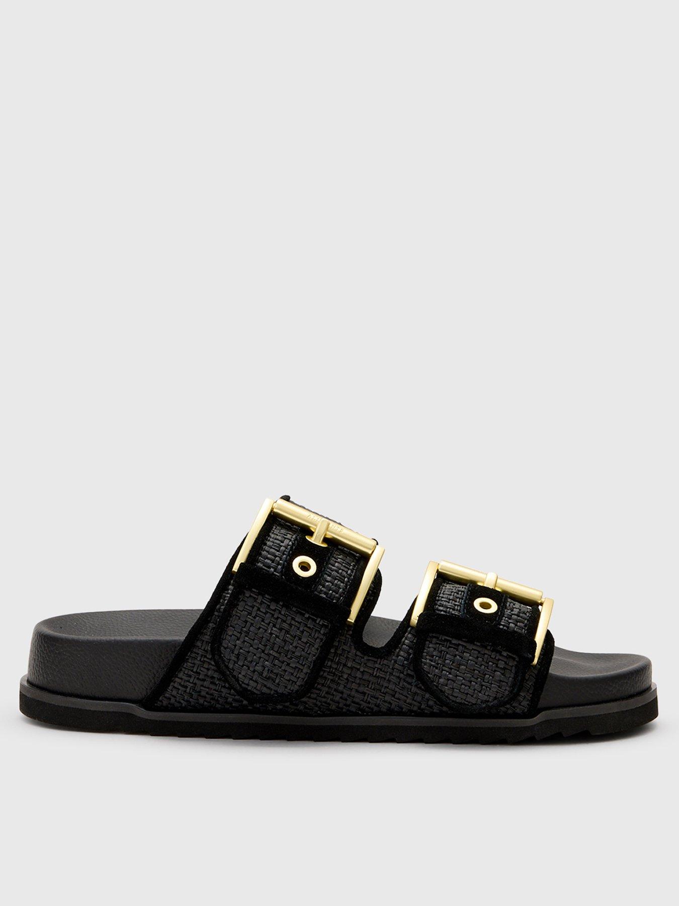 Image 1 of 7 of AllSaints Sian Raffia Sandals - Black