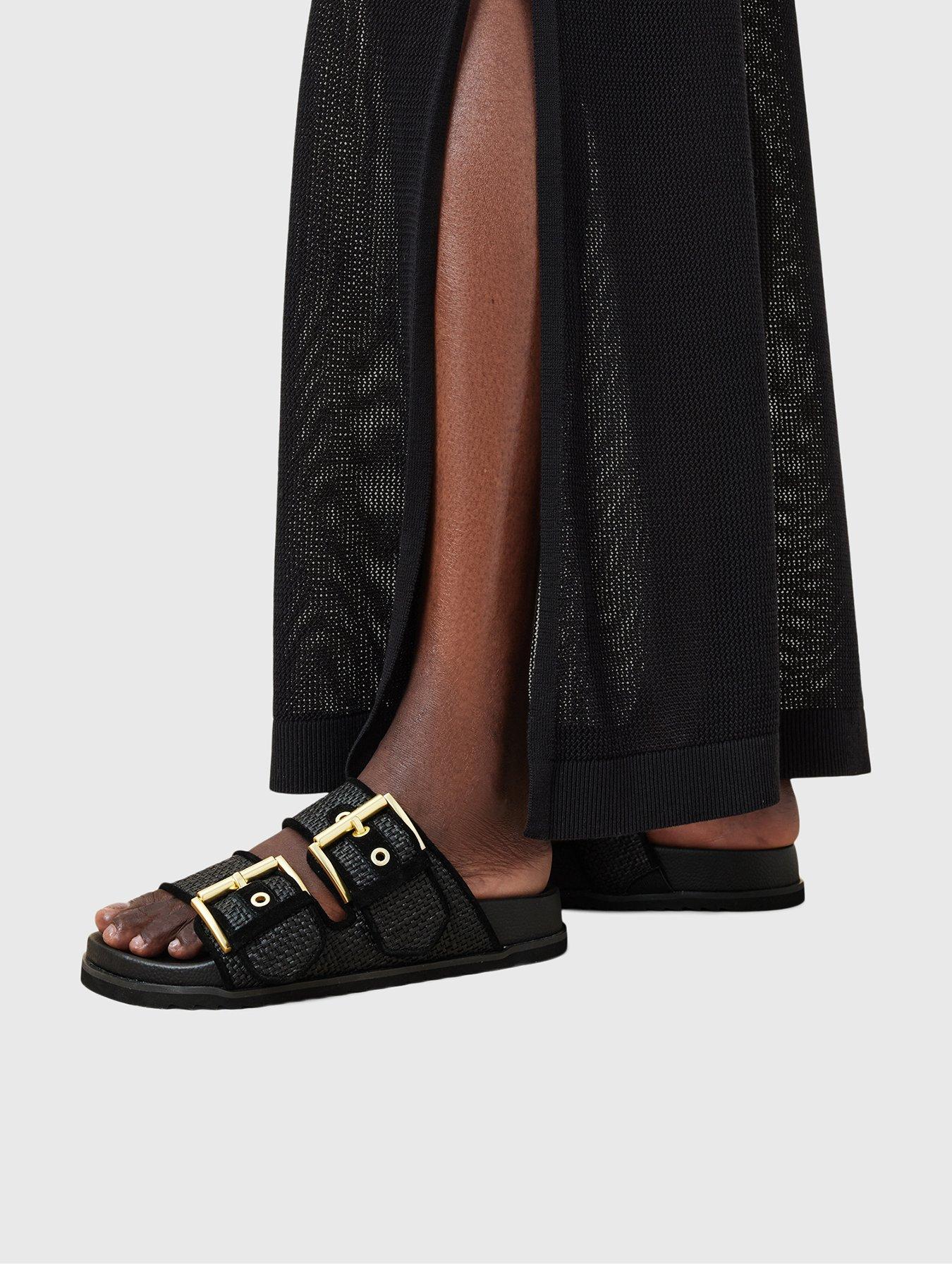 Image 2 of 7 of AllSaints Sian Raffia Sandals - Black