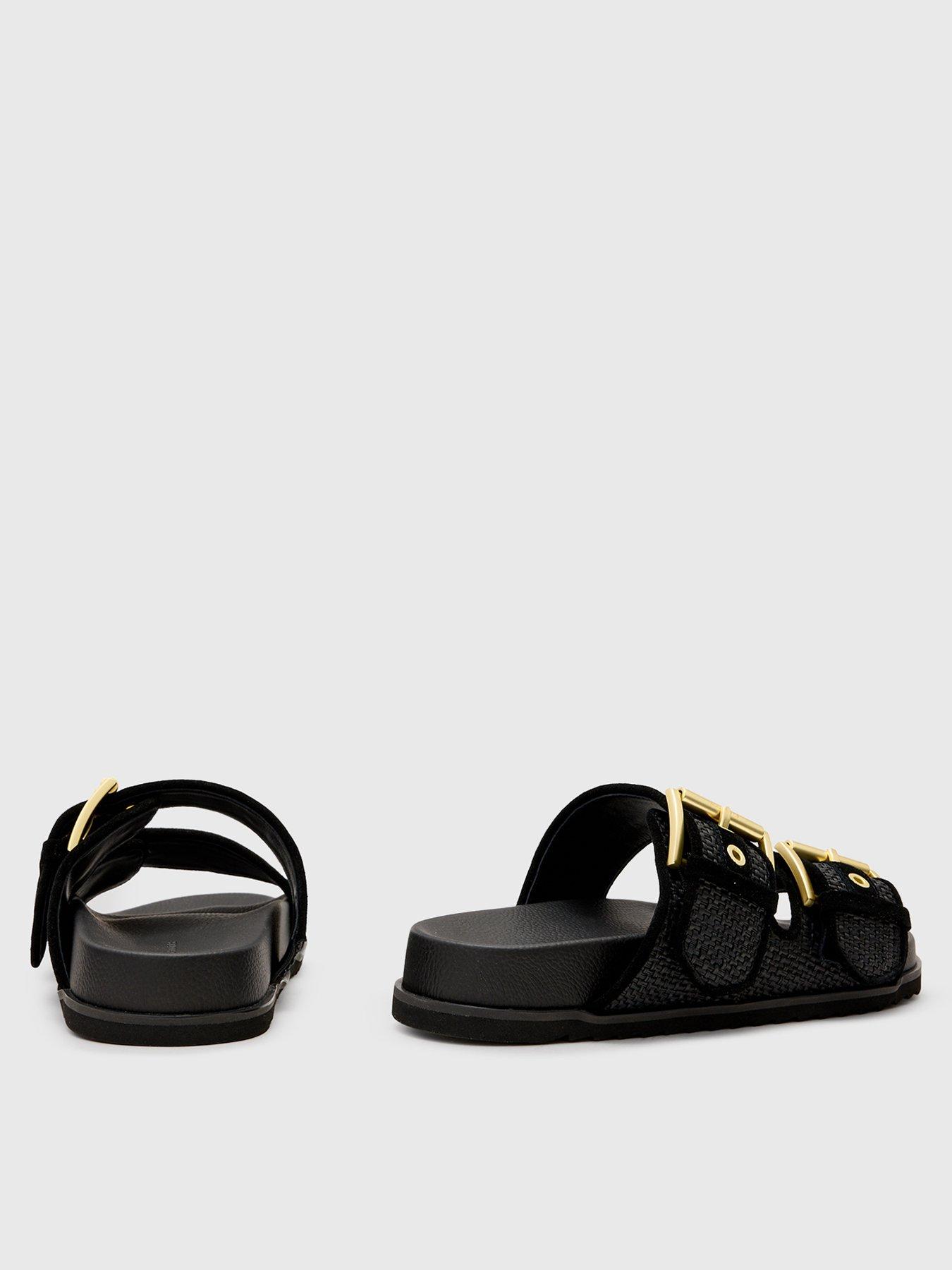 Image 3 of 7 of AllSaints Sian Raffia Sandals - Black