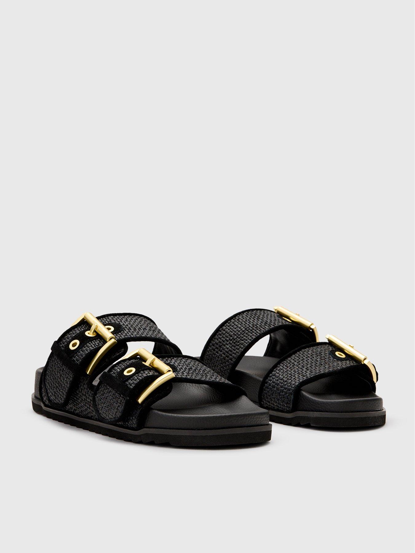 Image 6 of 7 of AllSaints Sian Raffia Sandals - Black
