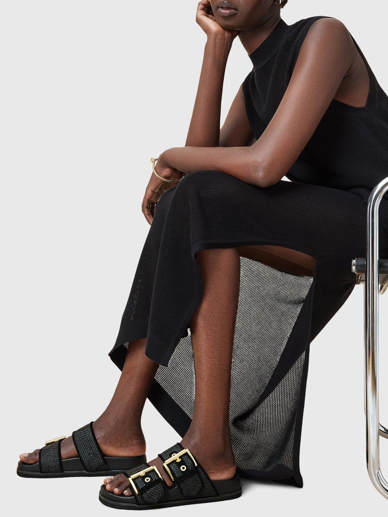 Image 7 of 7 of AllSaints Sian Raffia Sandals - Black