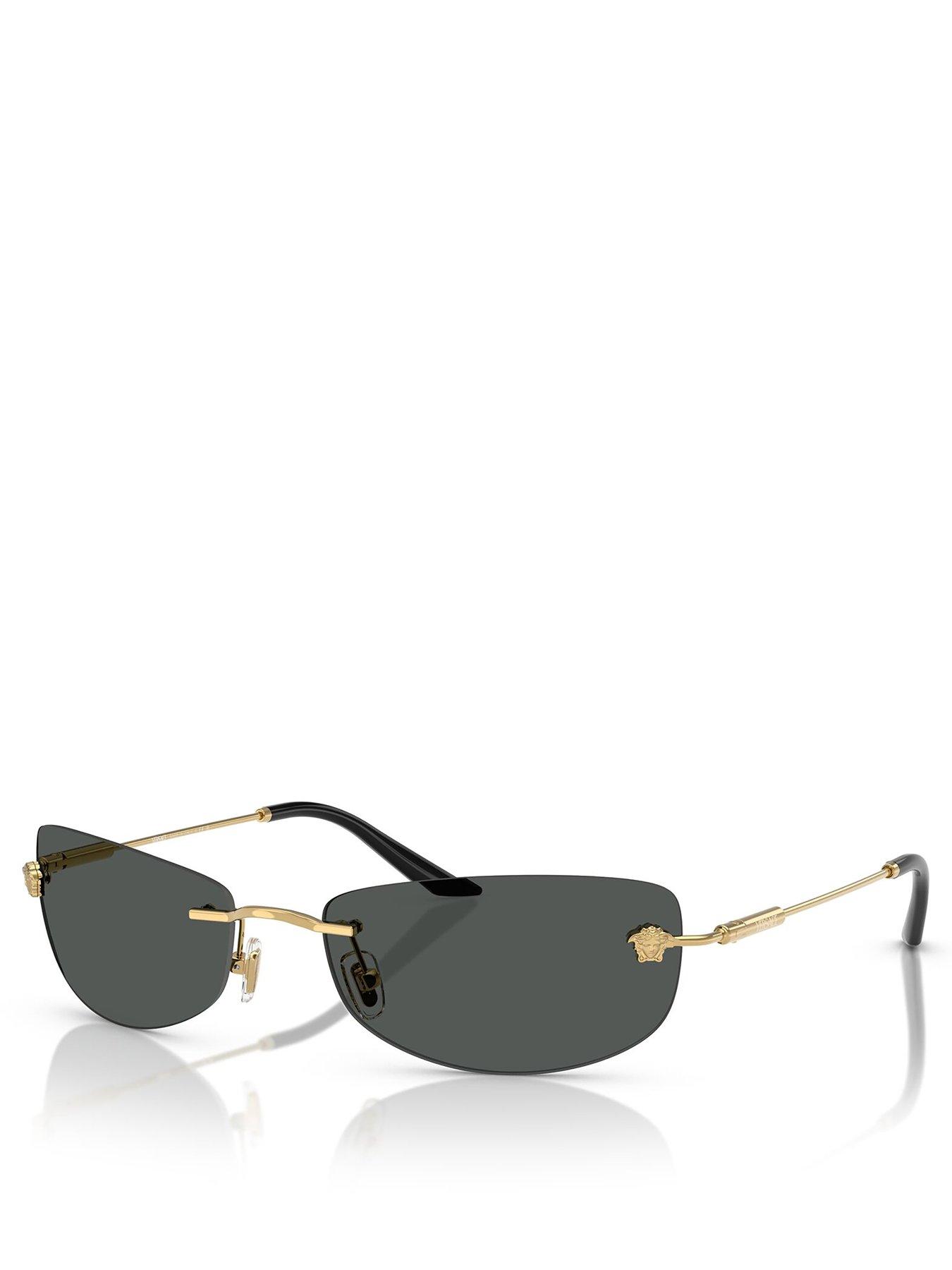 Image 1 of 4 of VERSACE 0Ve2279 Rectangle Sunglasses- Black/Gold