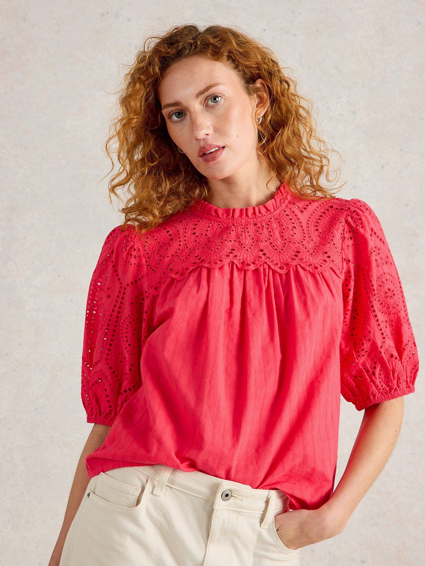 Image of White Stuff Lexi Cotton Broderie Top - Pink