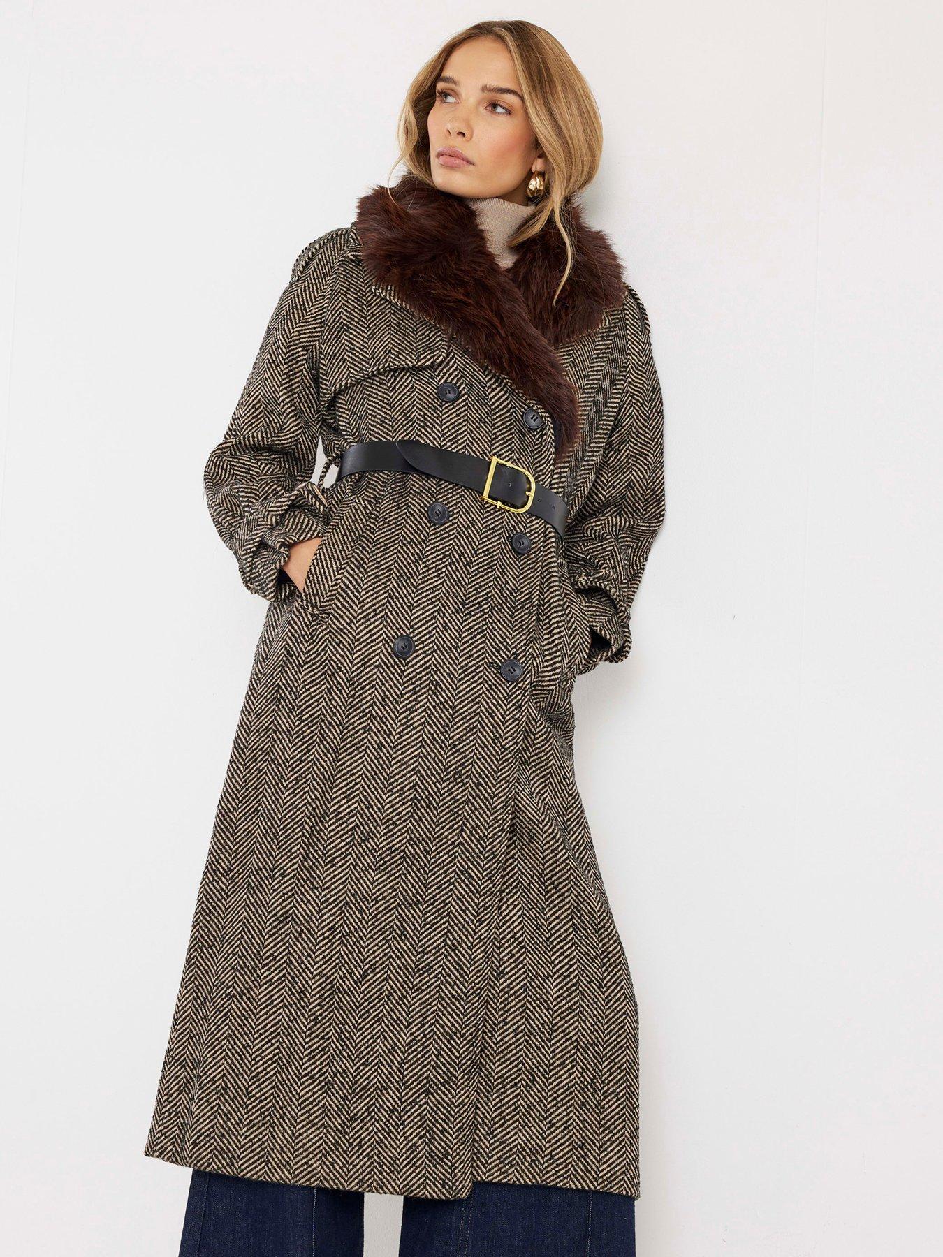 River Island Wool Trench Coat - Brown