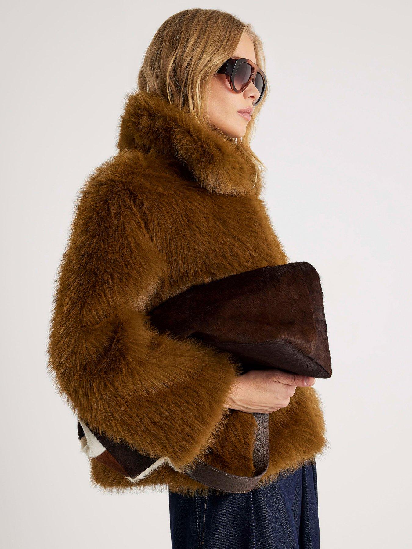 River Island Short Faux Fur Jacket - Brown