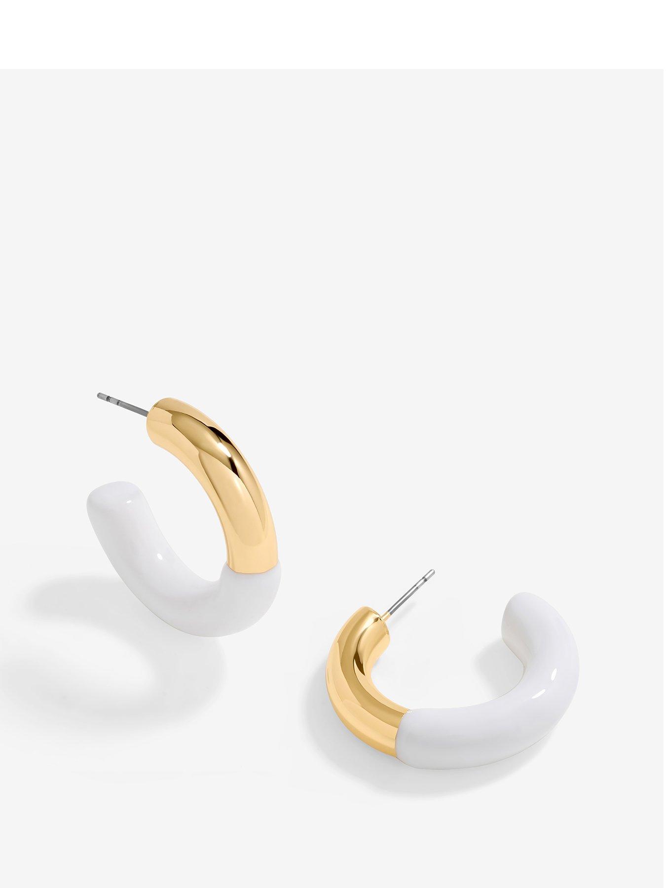 Image 1 of 4 of Mood Mood Gold White Half Enamel Hoop Earrings