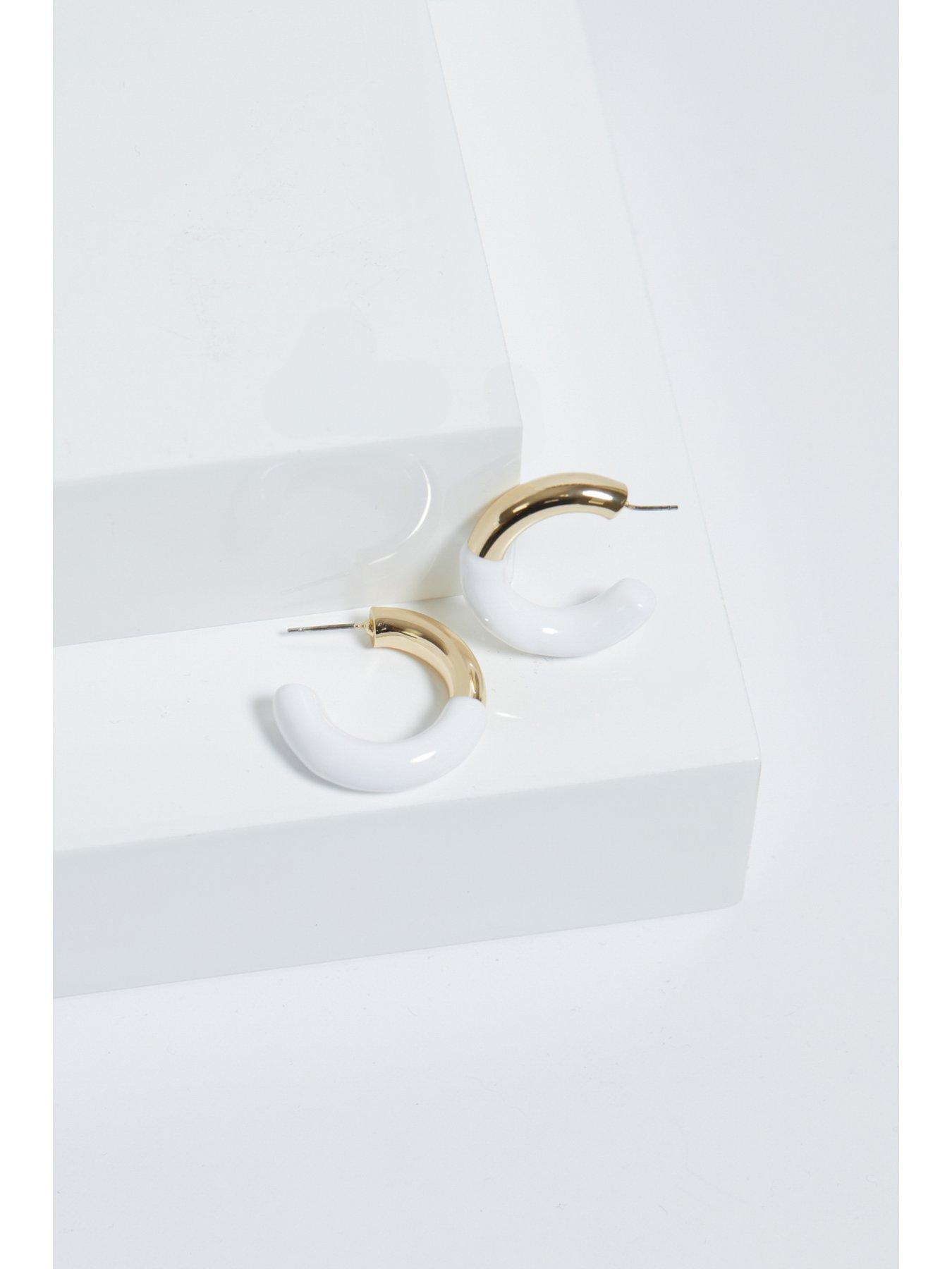 Image 4 of 4 of Mood Mood Gold White Half Enamel Hoop Earrings