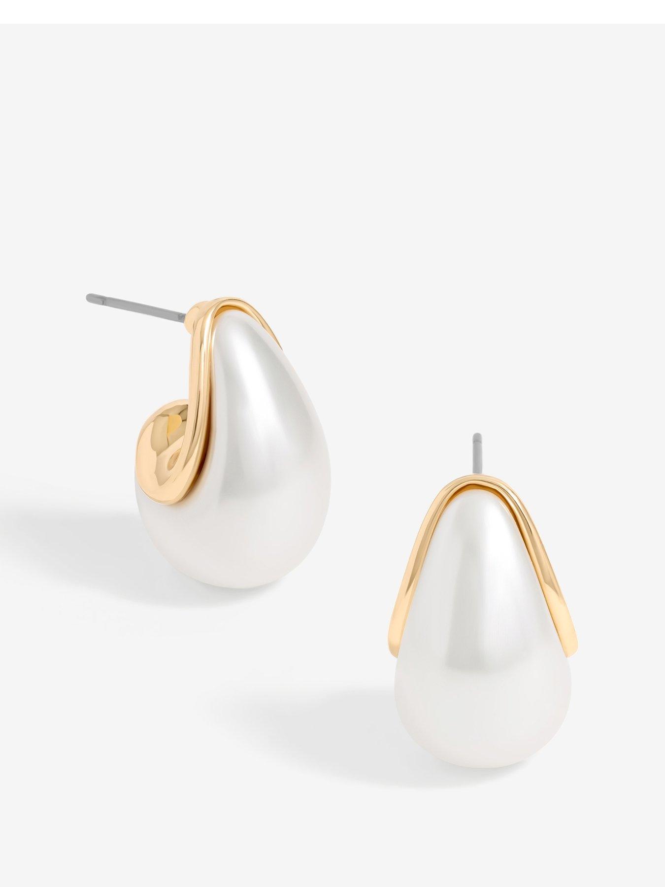 Image 1 of 5 of Mood Mood Gold Pearl Dome Hoop Earrings