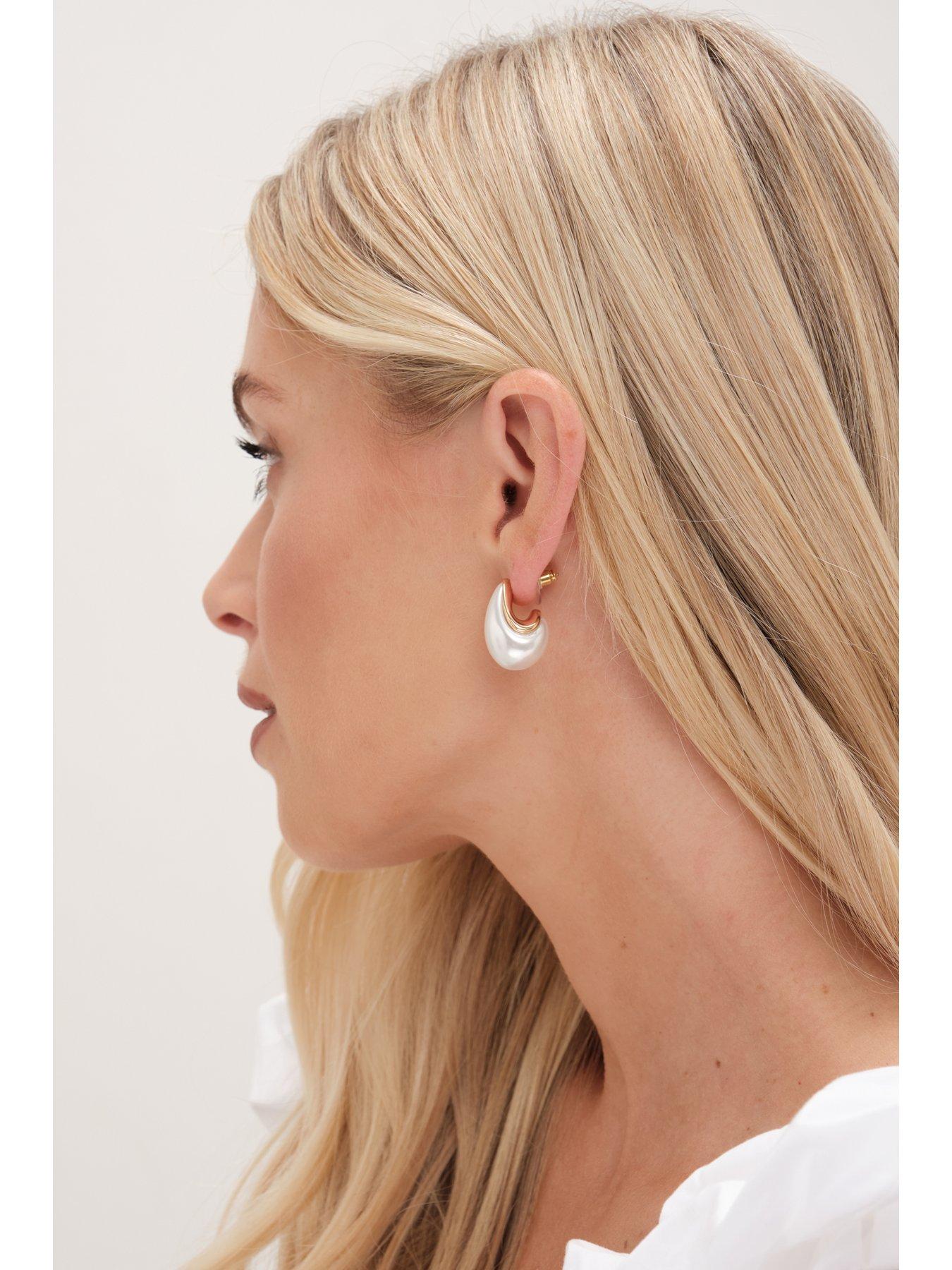 Image 2 of 5 of Mood Mood Gold Pearl Dome Hoop Earrings