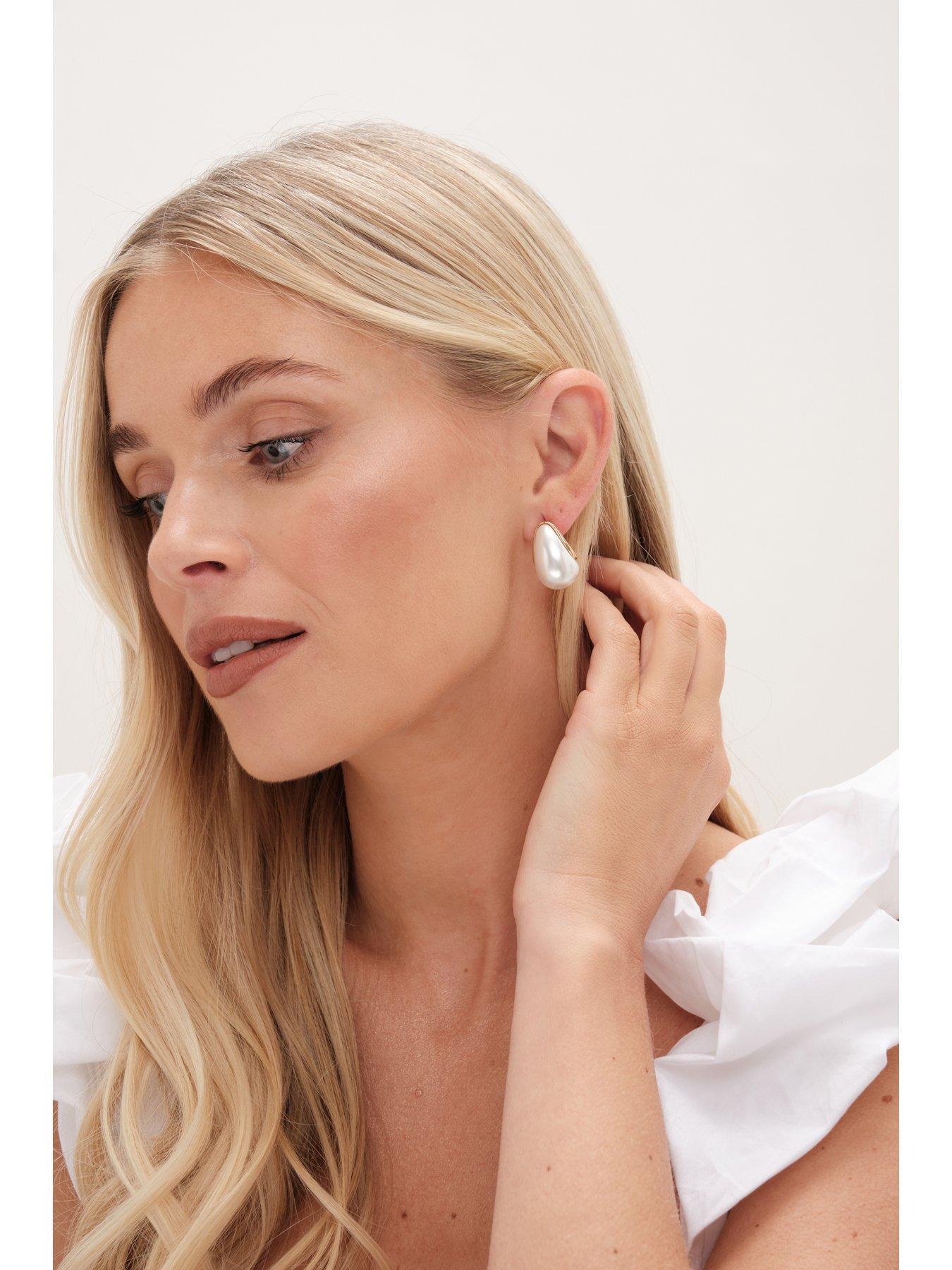 Image 3 of 5 of Mood Mood Gold Pearl Dome Hoop Earrings