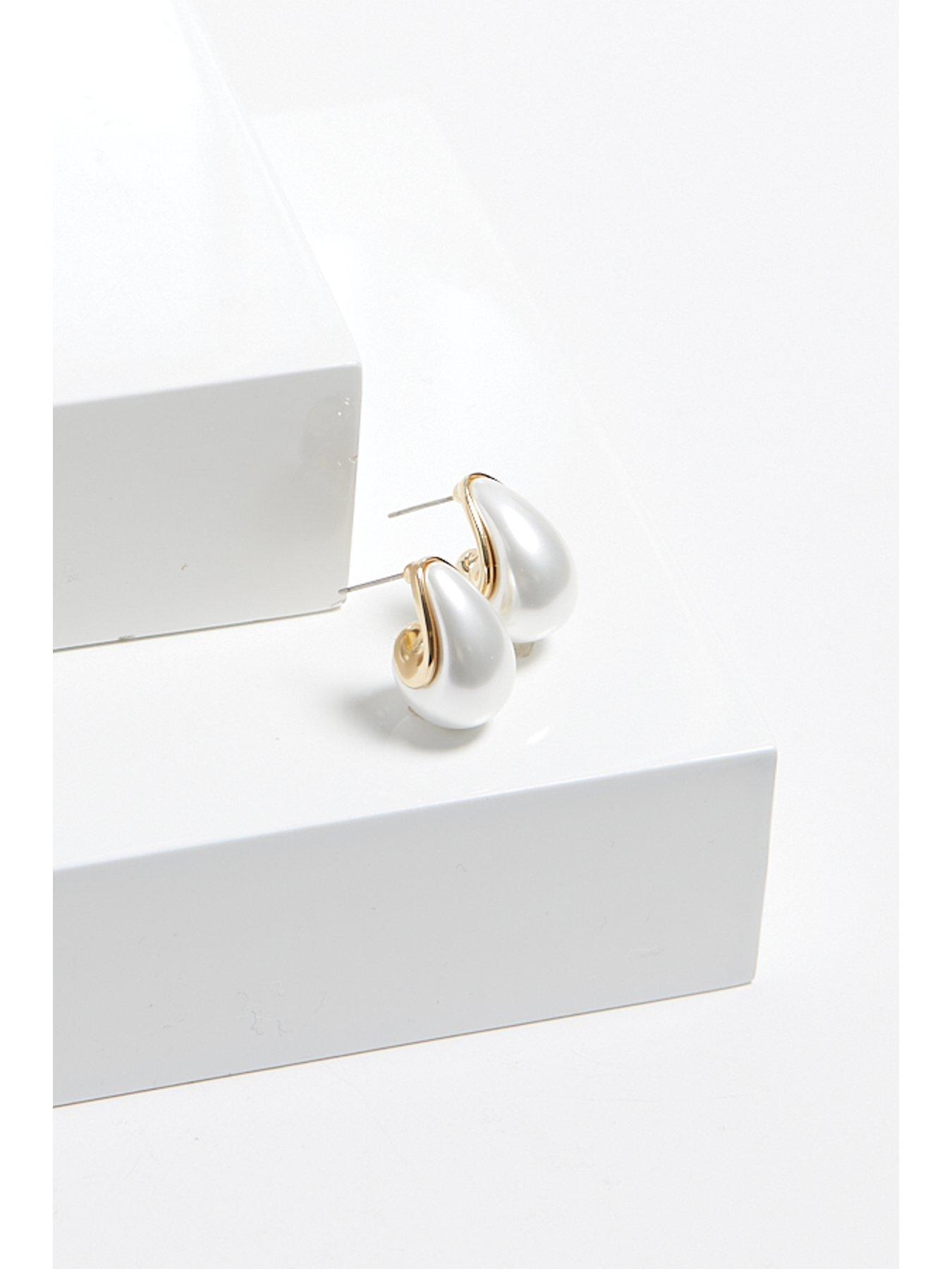 Image 4 of 5 of Mood Mood Gold Pearl Dome Hoop Earrings