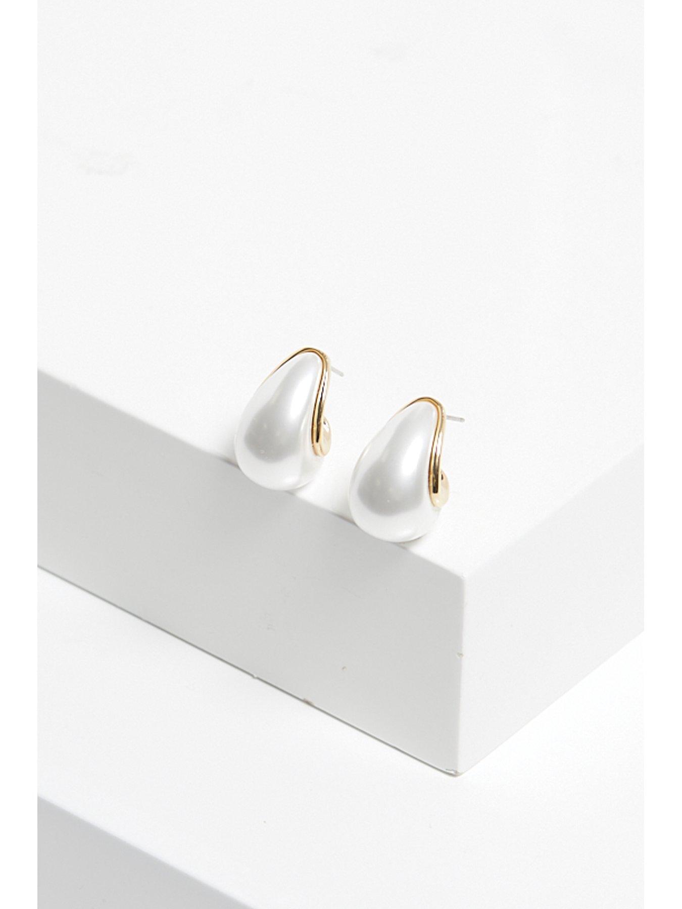 Image 5 of 5 of Mood Mood Gold Pearl Dome Hoop Earrings