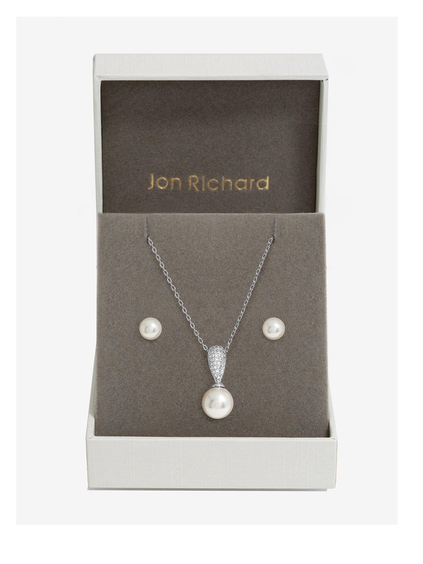 undefined Jon Richard Rhodium Plated Cubic Zirconia And Pearl Set - Gift Boxed