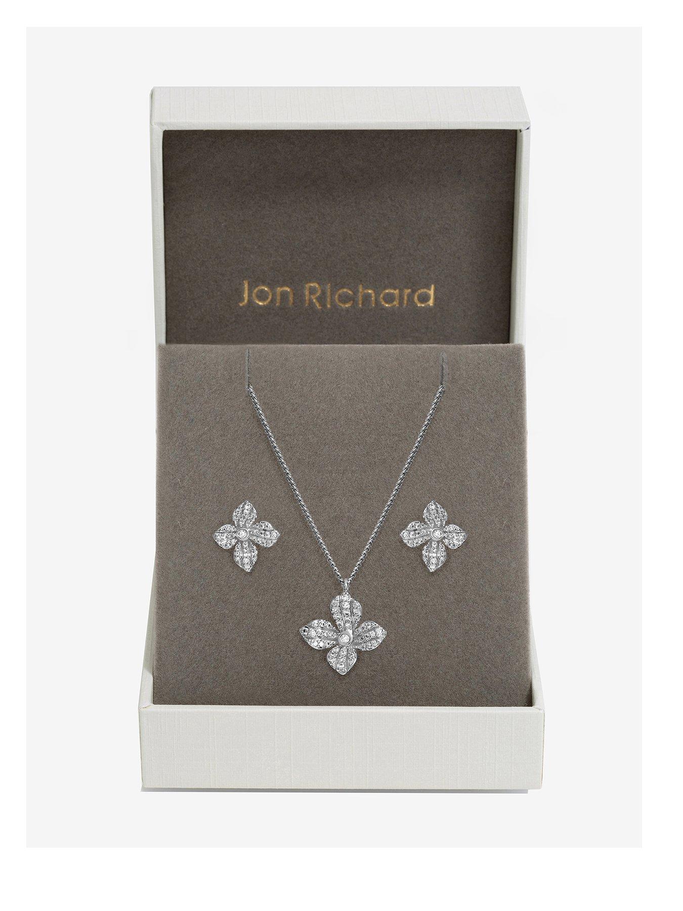 undefined Jon Richard Rhodium Plated Cubic Zirconia Floral Set - Gift Boxed