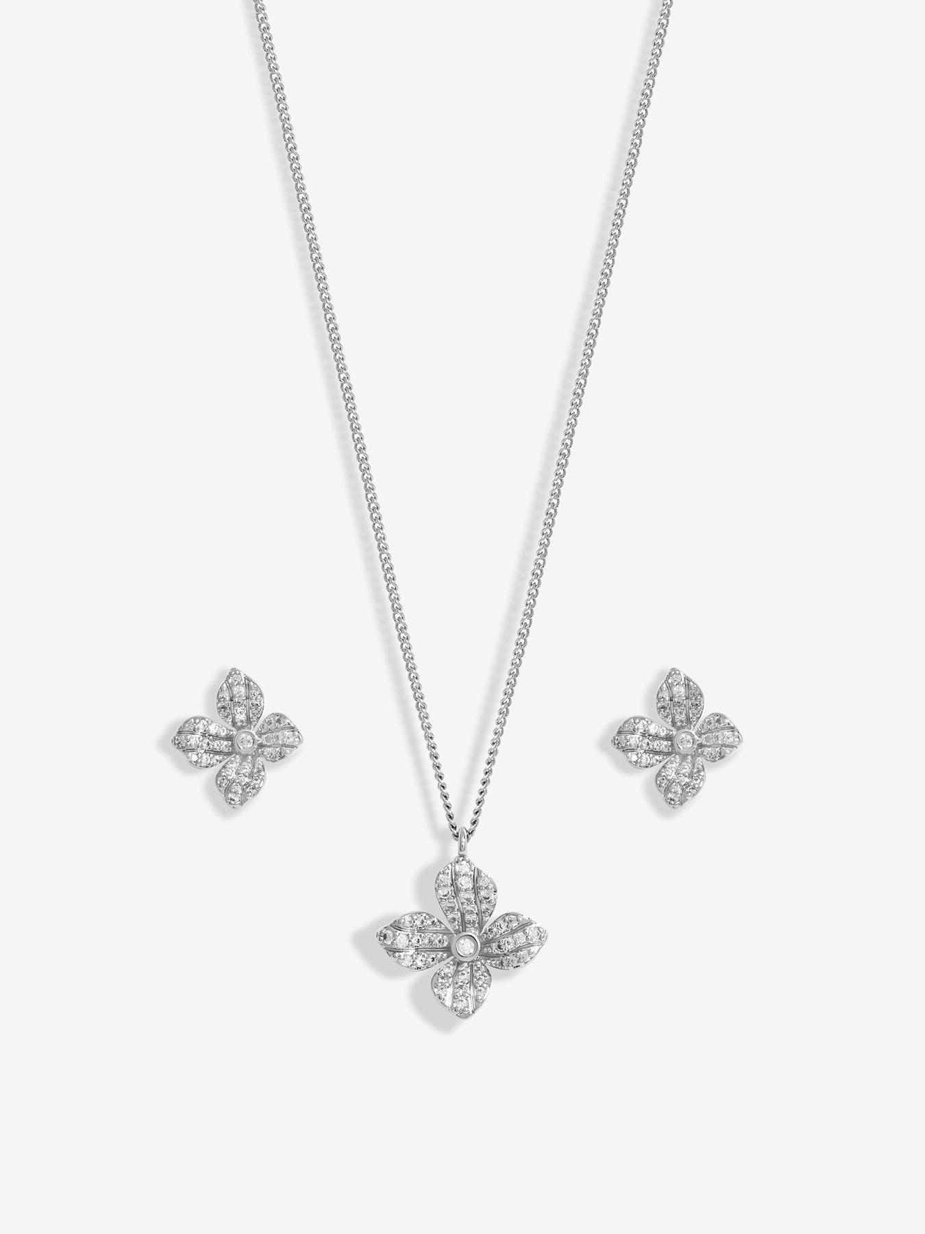 Image 2 of 5 of Jon Richard Jon Richard Rhodium Plated Cubic Zirconia Floral Set - Gift Boxed