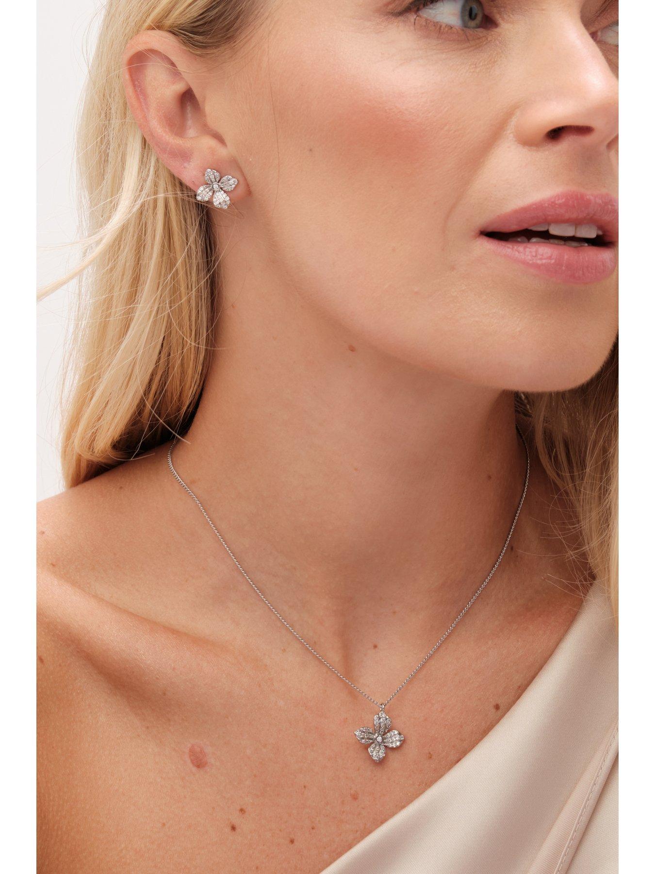 Image 5 of 5 of Jon Richard Jon Richard Rhodium Plated Cubic Zirconia Floral Set - Gift Boxed