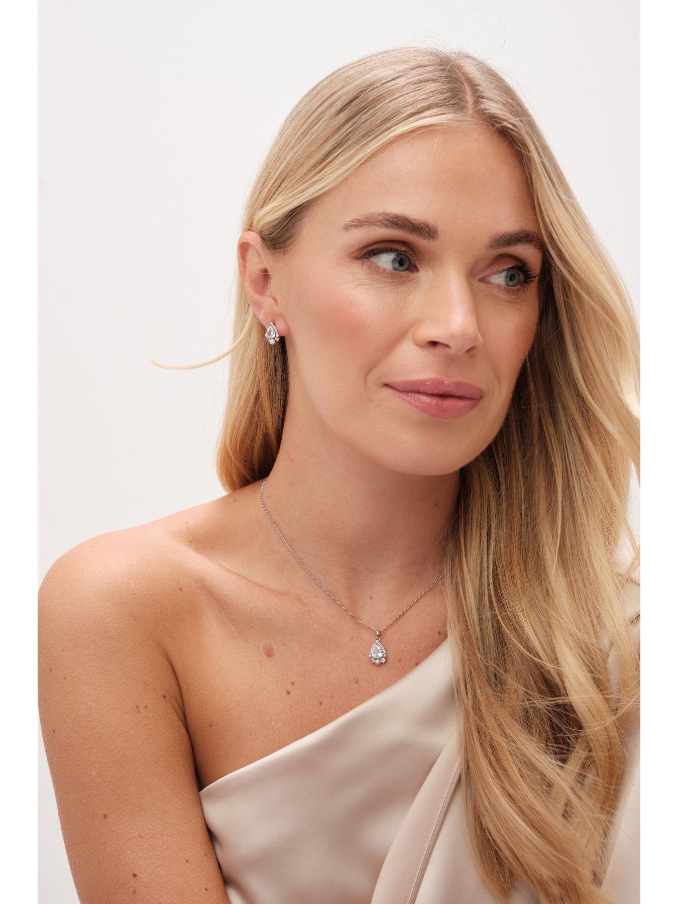 Image 3 of 3 of Jon Richard Jon Richard Rhodium Plated Cubic Zirconia Pear Drop And Pearl Set - Gift Boxed