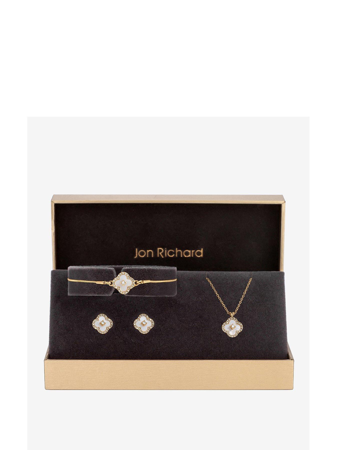 Image 1 of 5 of Jon Richard Jon Richard Gold Plated Crystal Clover Trio Set - Gift Boxed