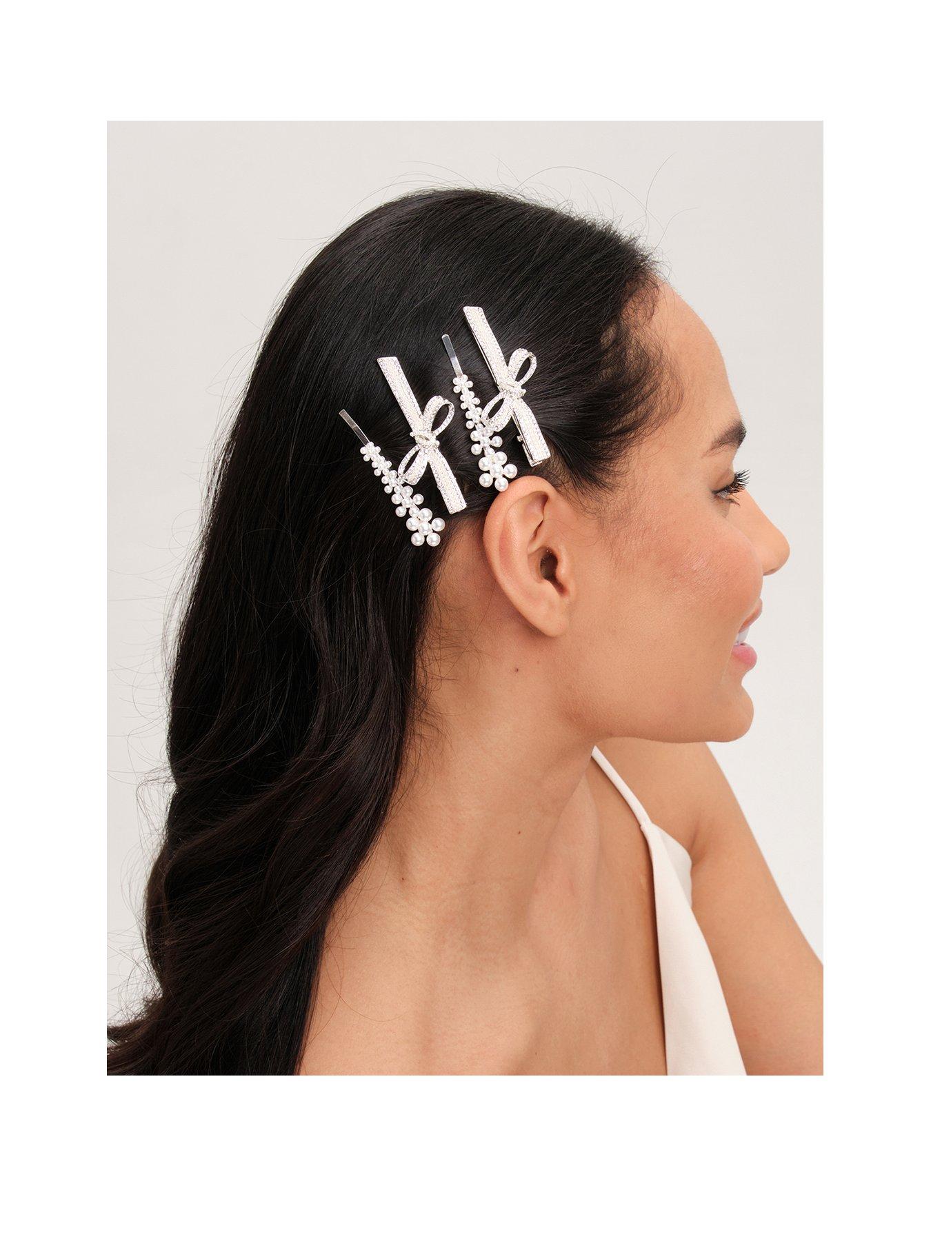 Image of Jon Richard Jon Richard Silver Plated Graduated Pearl Hair Slides - Pack Of 6