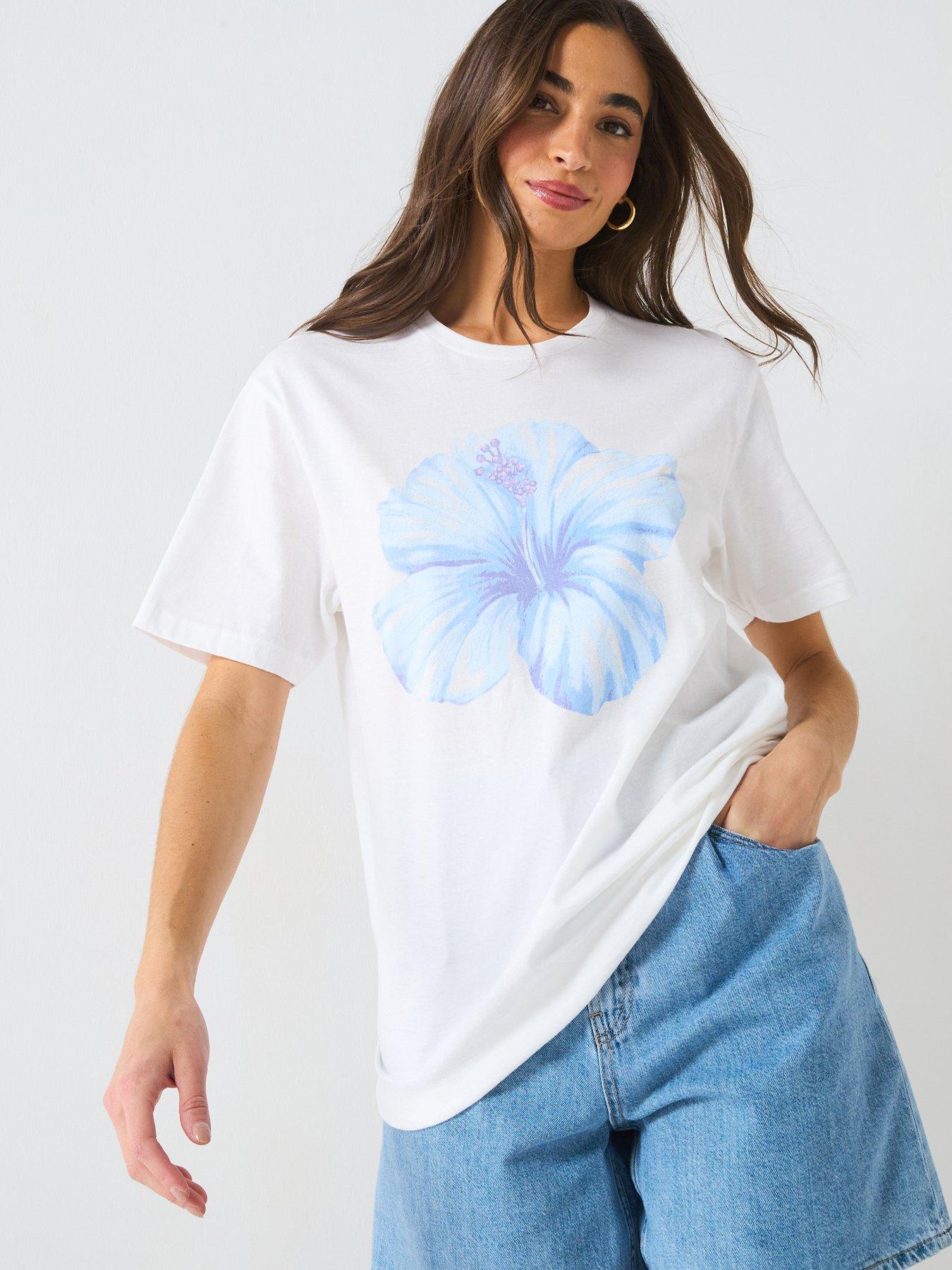 Image of V by Very Flower Oversized Graphic T-Shirt - White