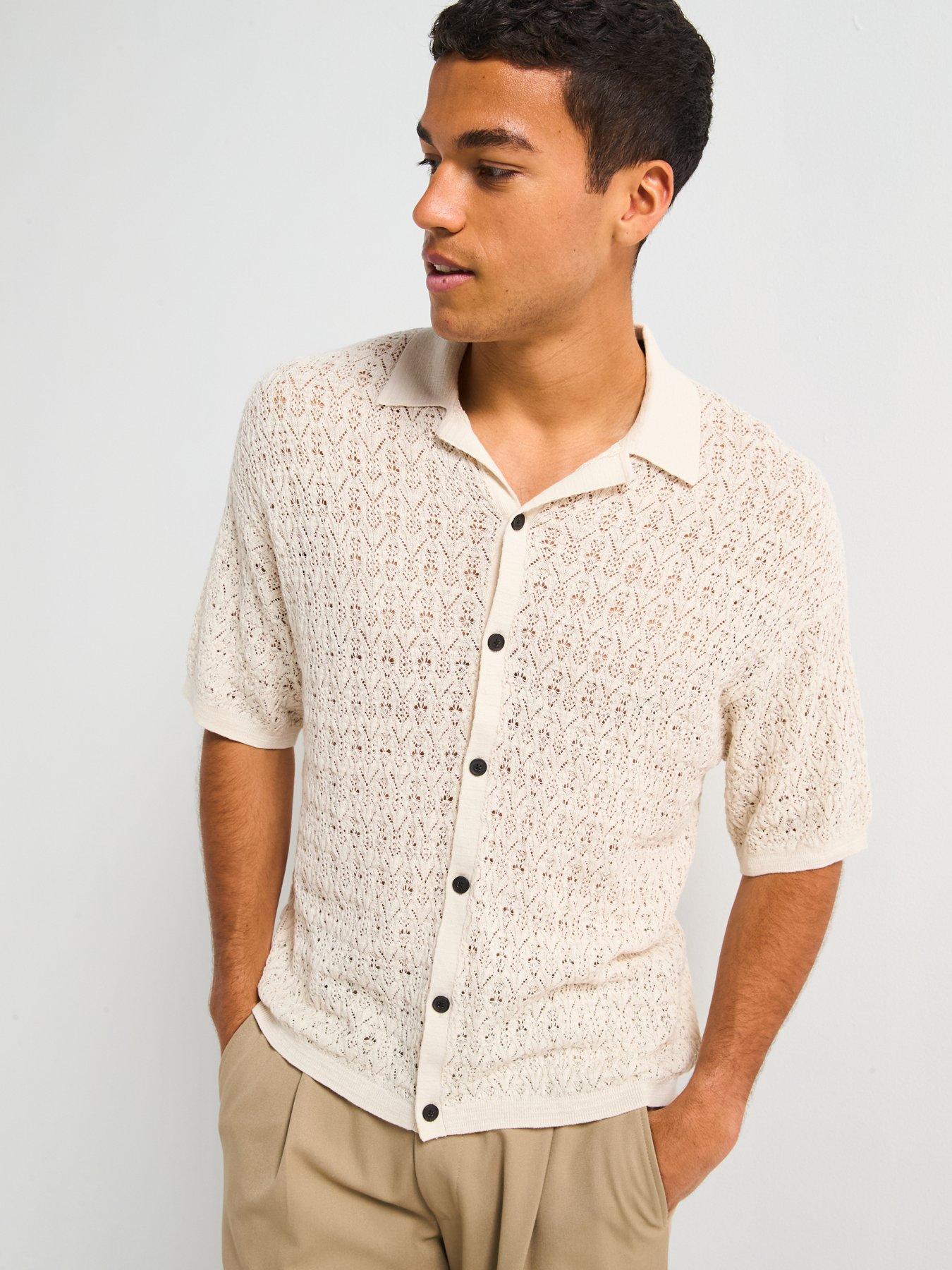 AllSaints All Saints Loire Short Sleeve Textured Knit Shirt- White