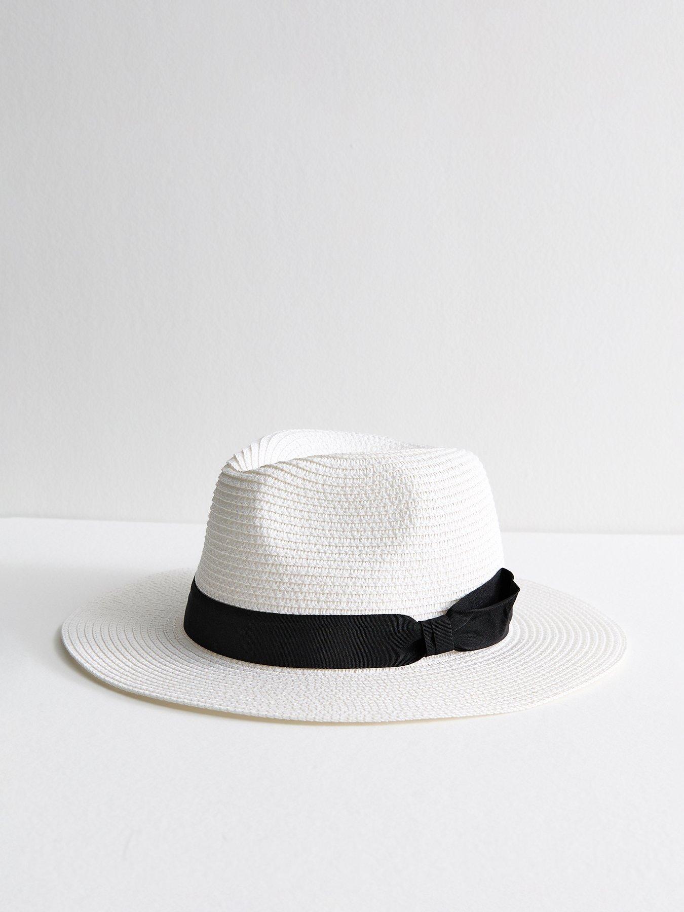 undefined White Bow Detail Straw Effect Fedora Hat