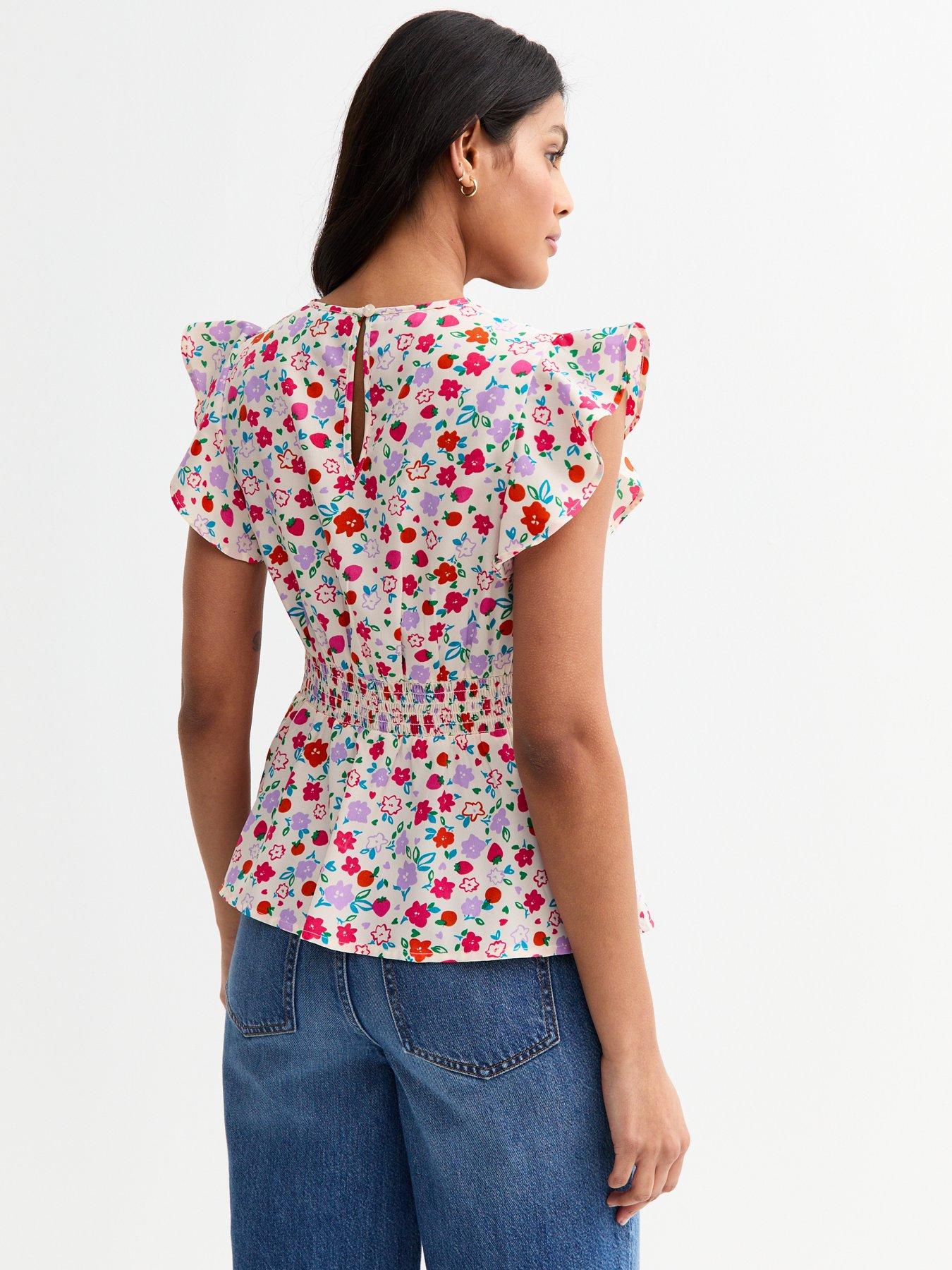 Image 2 of 5 of New Look White Floral Print Ruffled Top