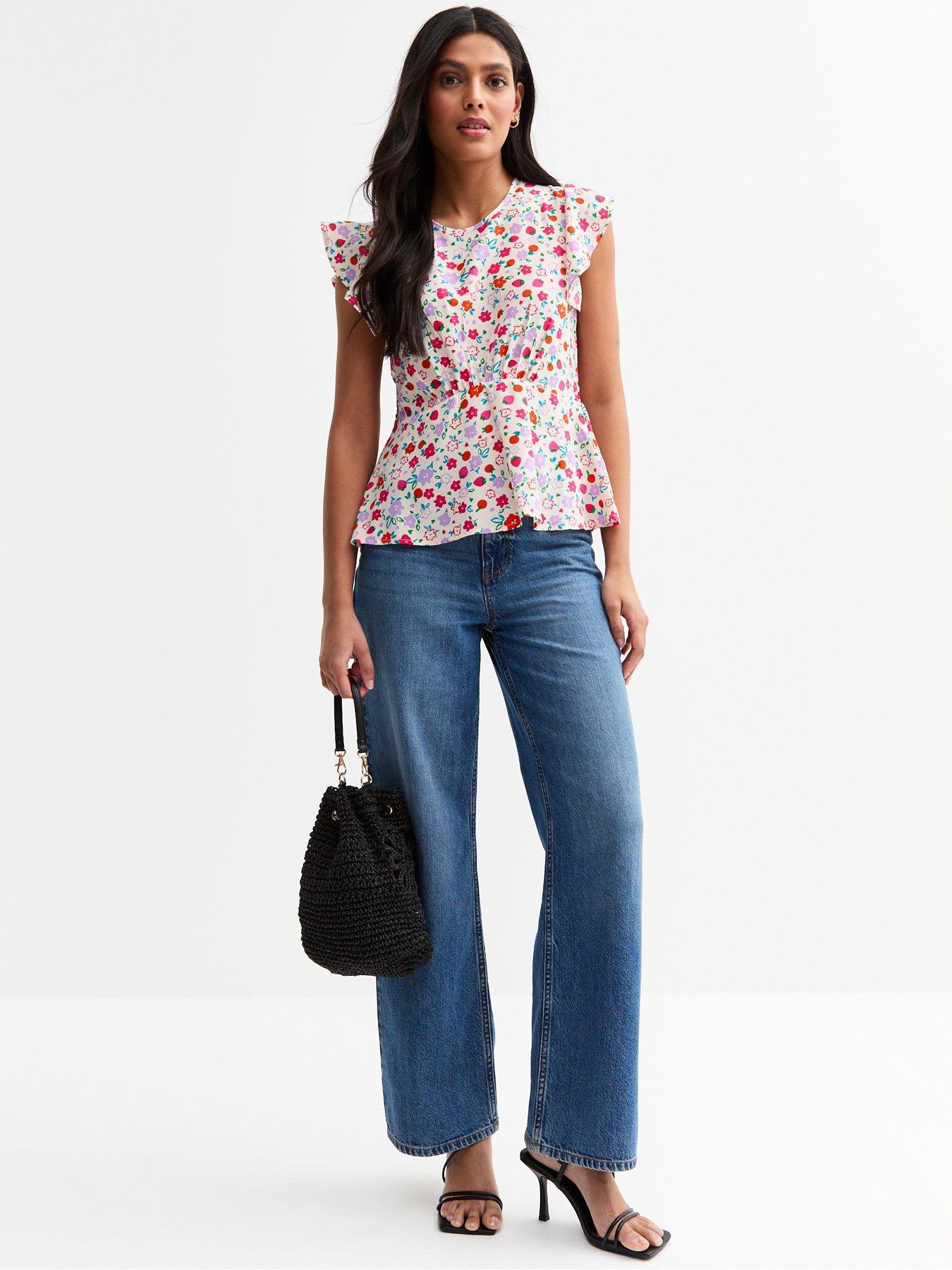 Image 3 of 5 of New Look White Floral Print Ruffled Top