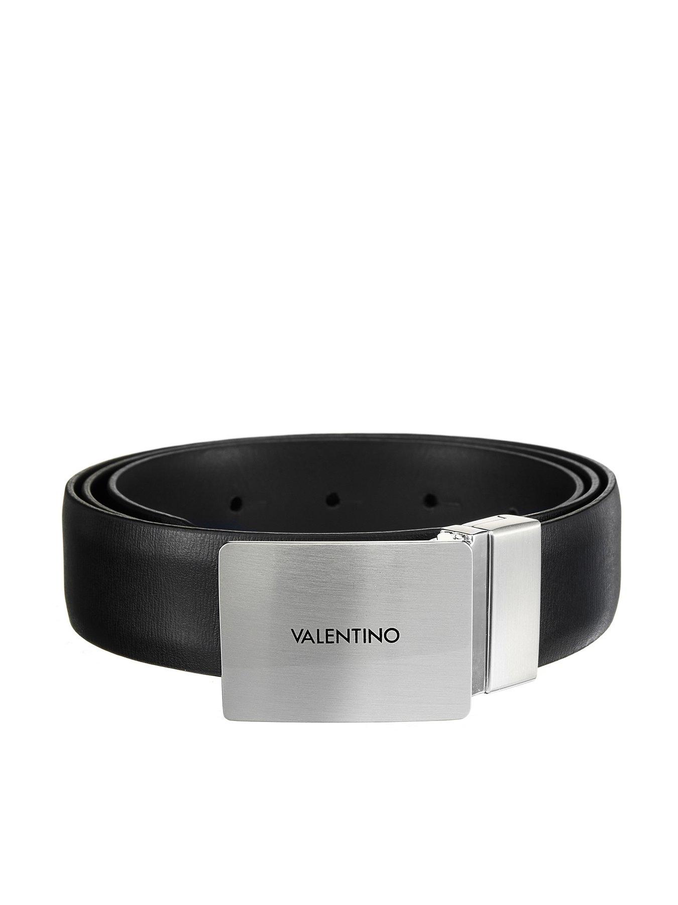 Image 1 of 3 of Valentino Litech Plaque Buckle Leather Belt - Black