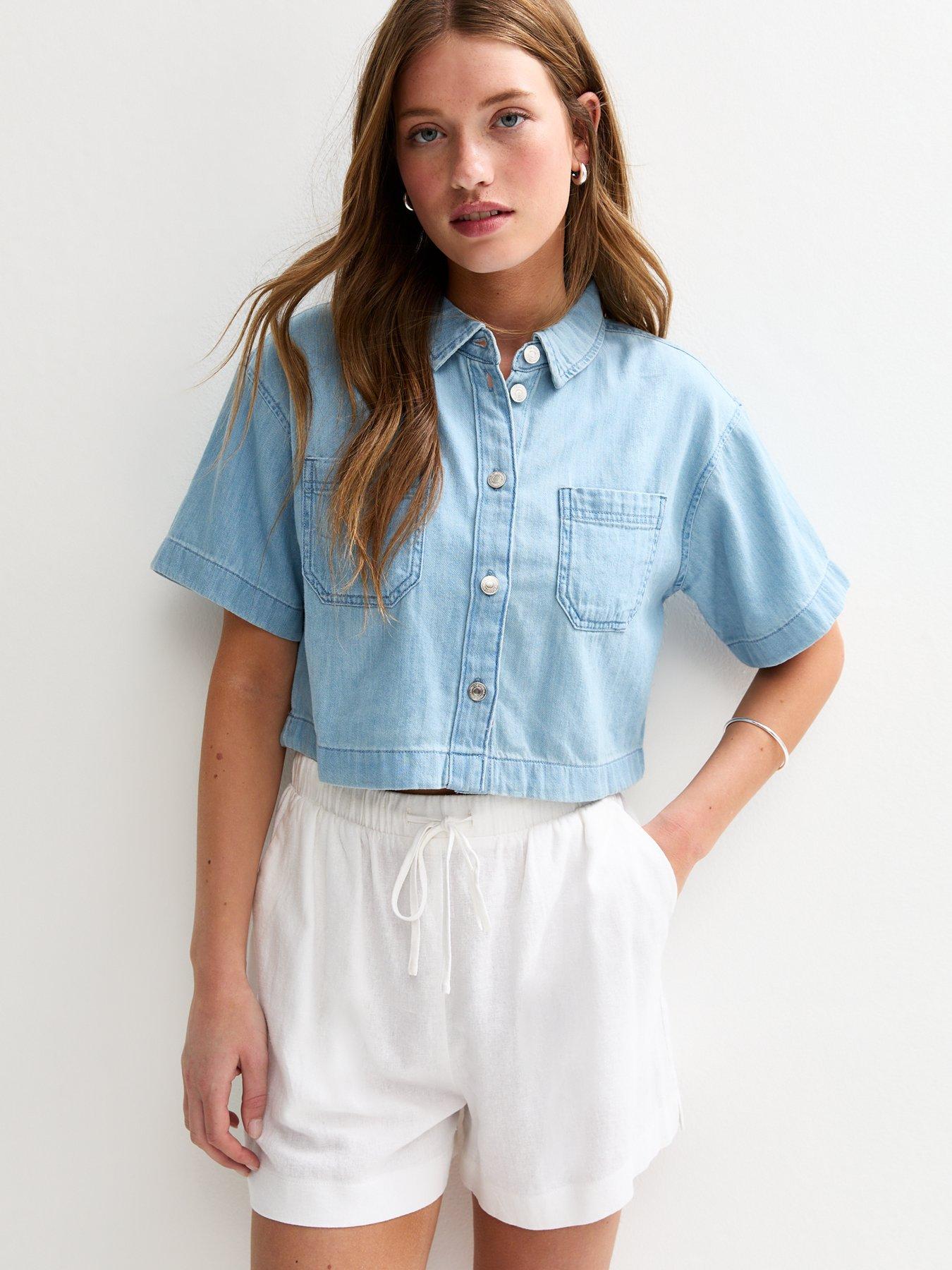 Image 1 of 4 of New Look Celery Boxy Shirt - Light Blue