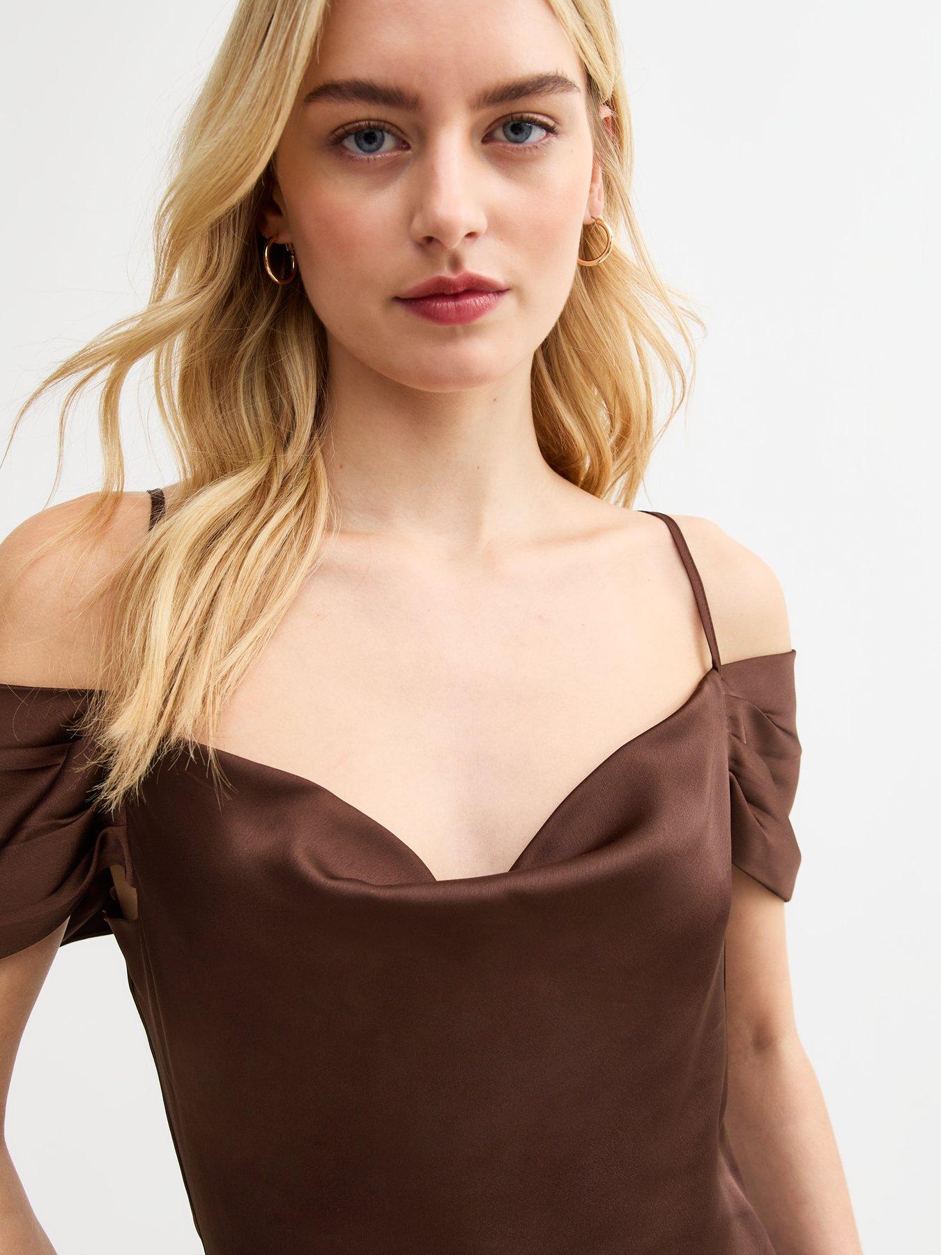 cut out ruched midi dress MOCHA Cut-Out Midi-Dress large