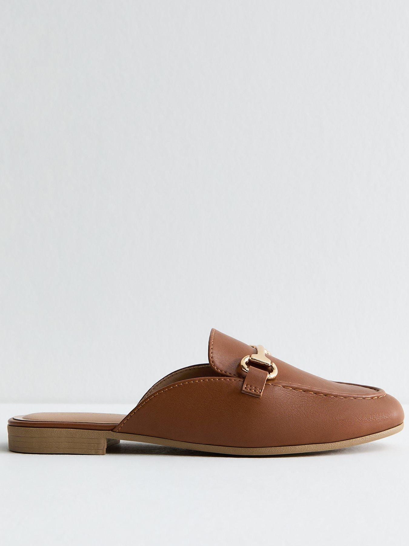 Image 1 of 6 of New Look Tan Faux Leather Snaffle Detail Backless Loafers - Brown