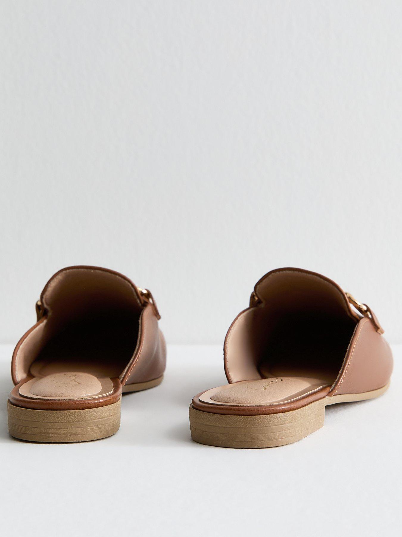 Image 2 of 6 of New Look Tan Faux Leather Snaffle Detail Backless Loafers - Brown