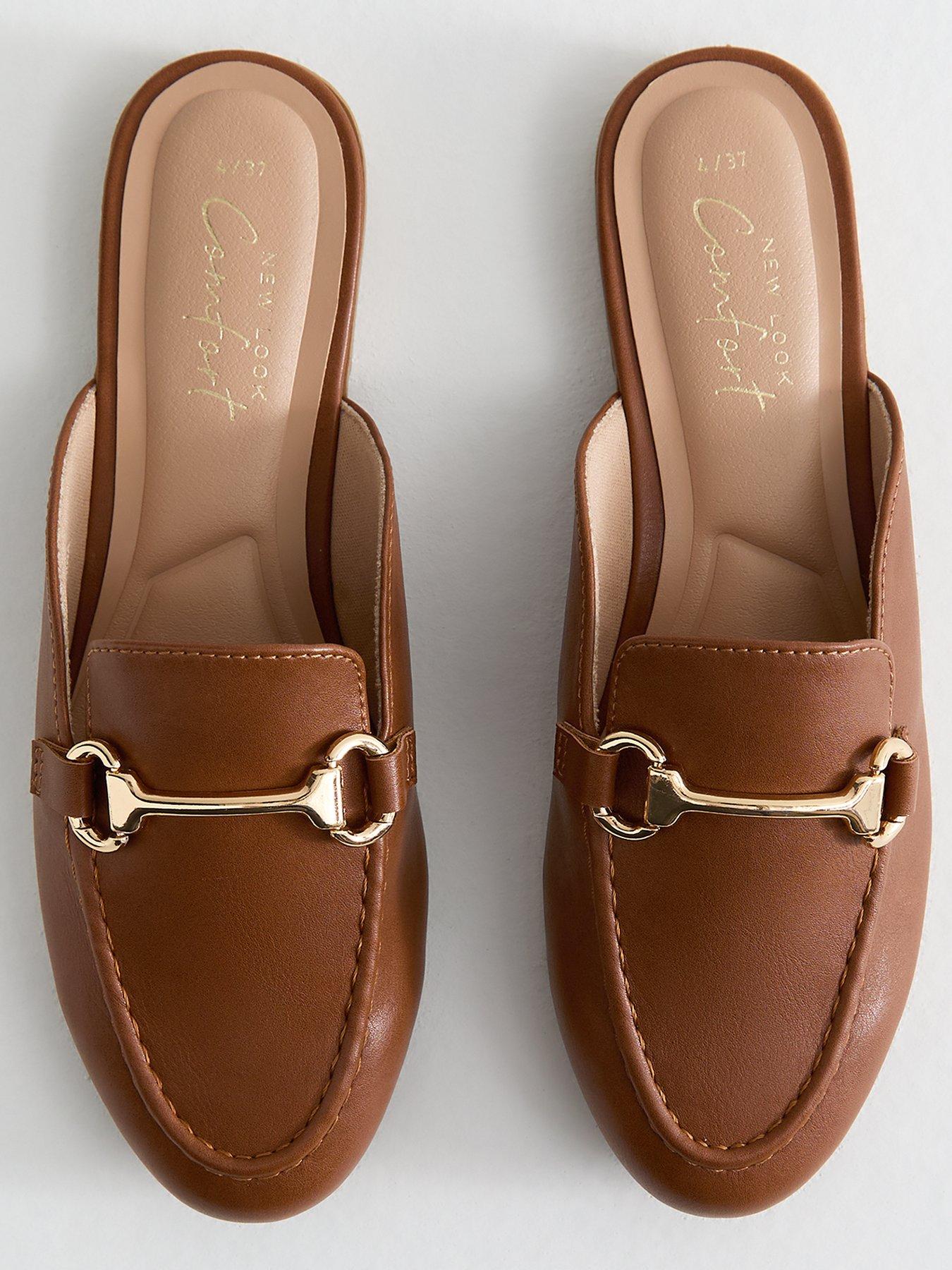 Image 3 of 6 of New Look Tan Faux Leather Snaffle Detail Backless Loafers - Brown