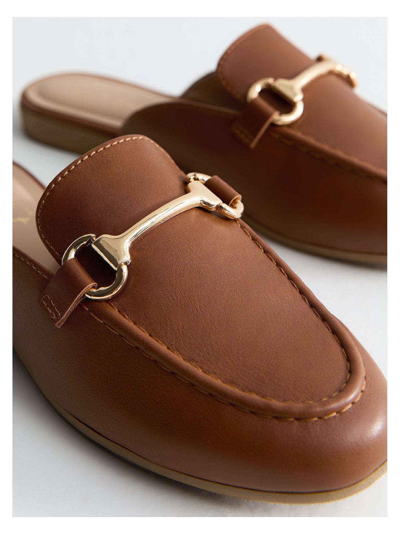 Image 4 of 6 of New Look Tan Faux Leather Snaffle Detail Backless Loafers - Brown