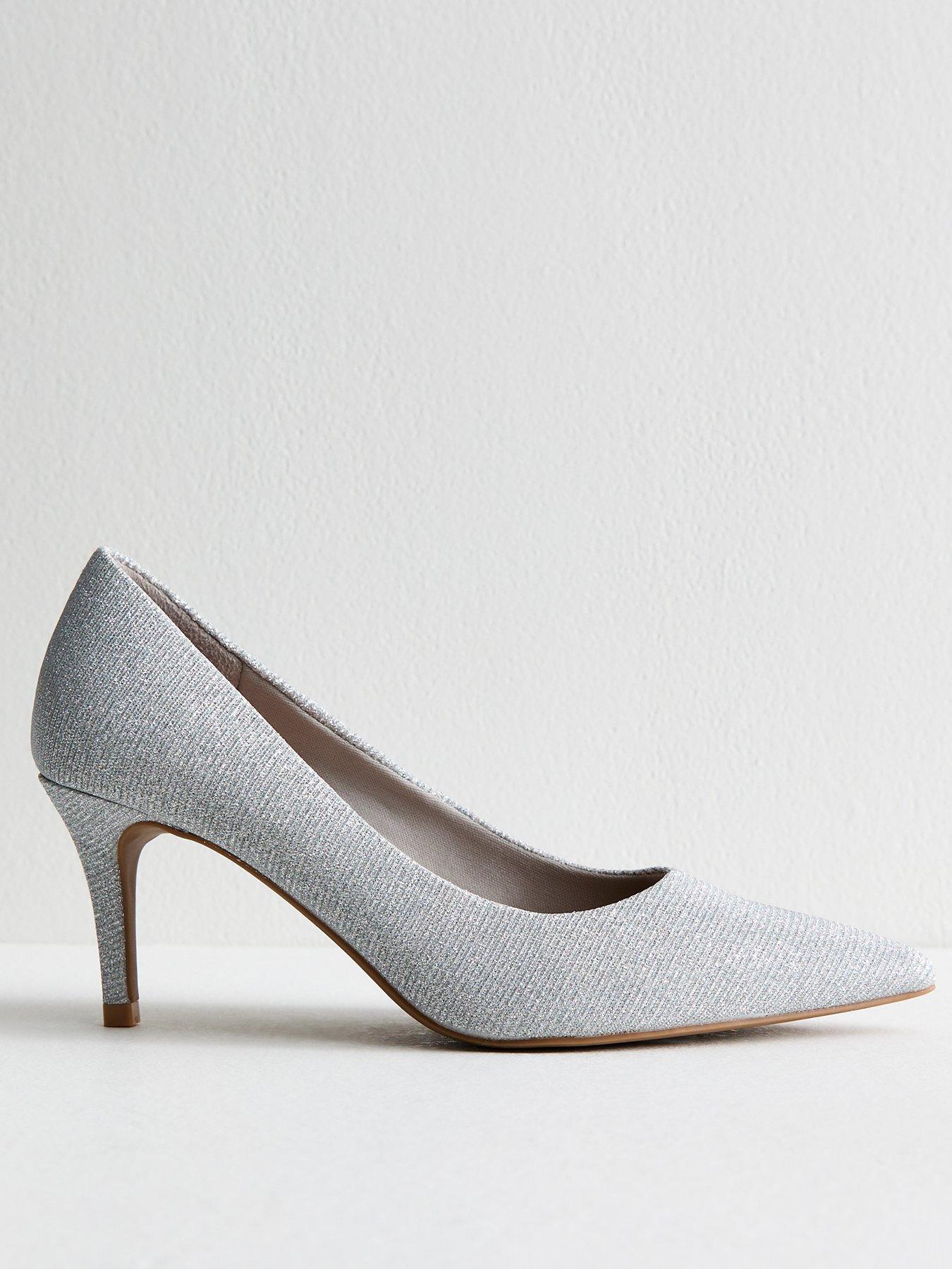 undefined Shimmer Effect Pointed Toe Court Shoes - Silver