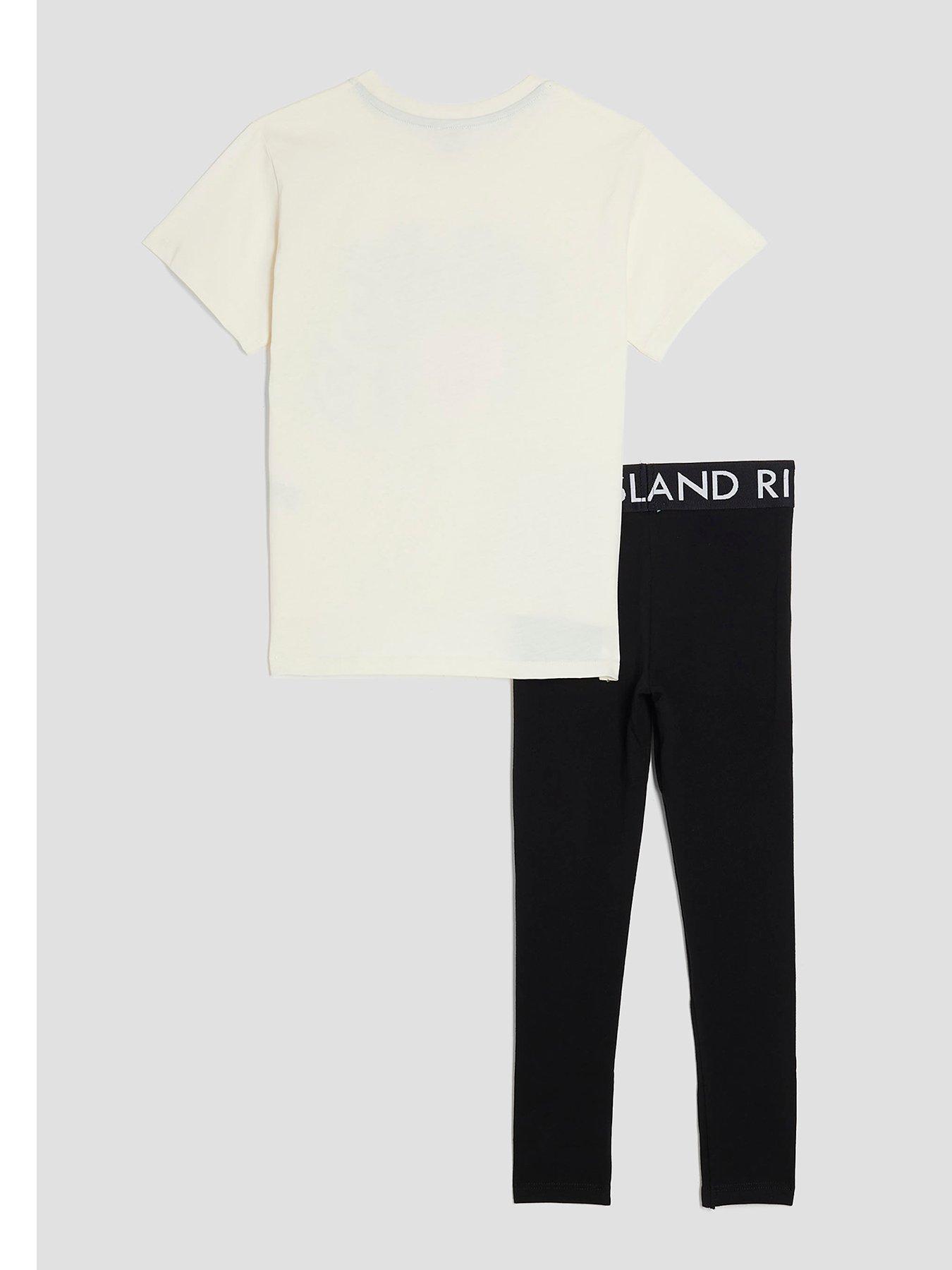 Image 3 of 5 of River Island Girls "More Love" Top And Legging Set - Cream