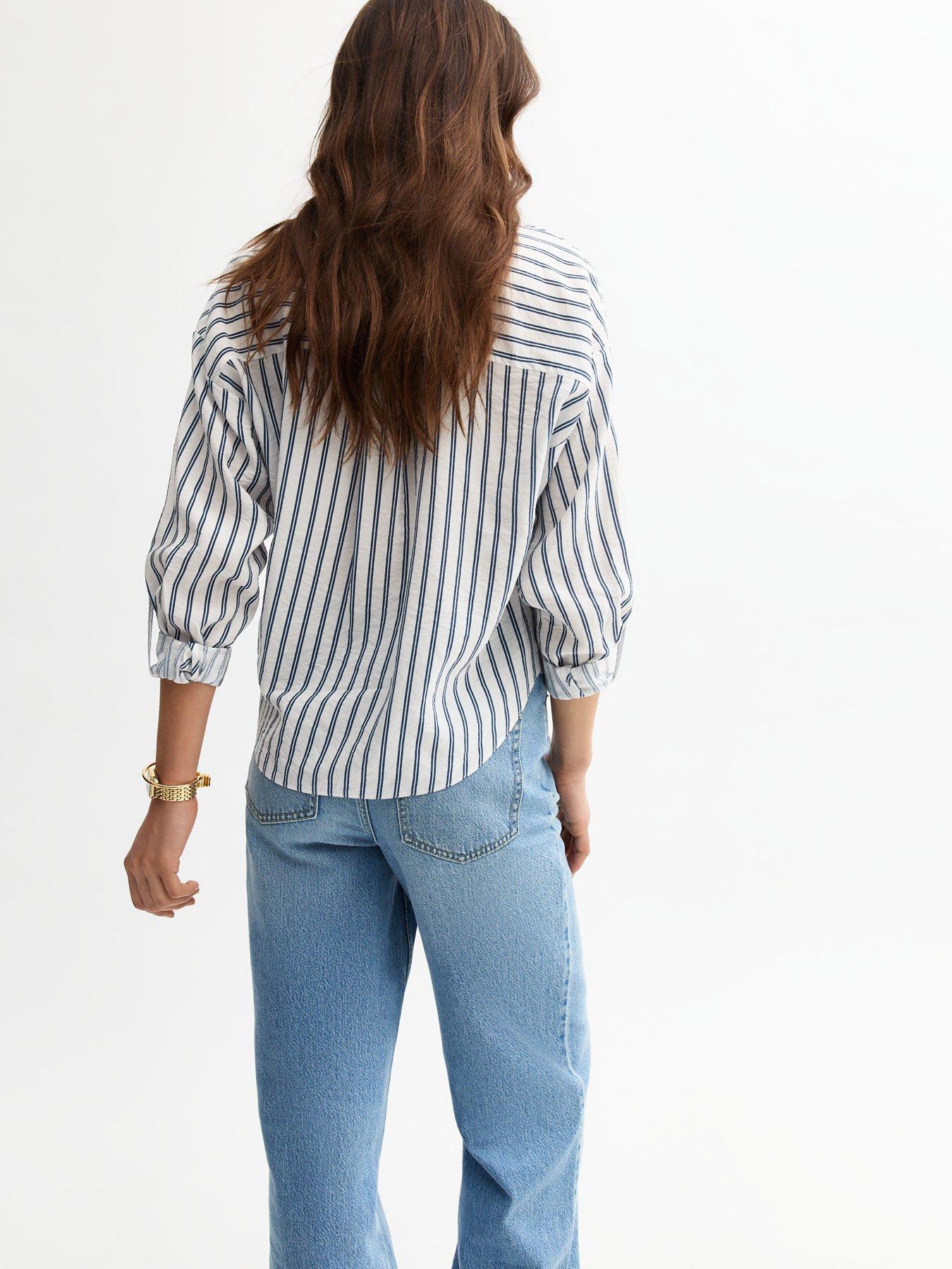 Image 2 of 5 of New Look Striped Twist Front Shirt - Blue