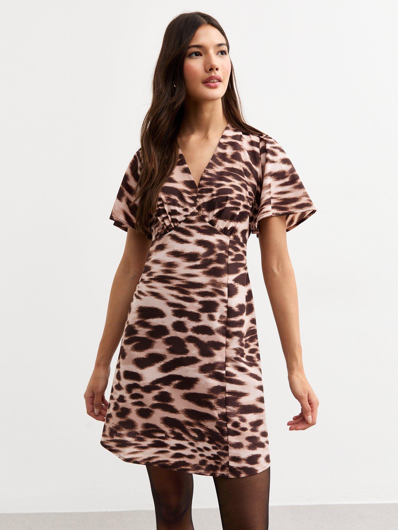 New Look Brown Animal Print Flutter Sleeve Mini Dress Very Ireland