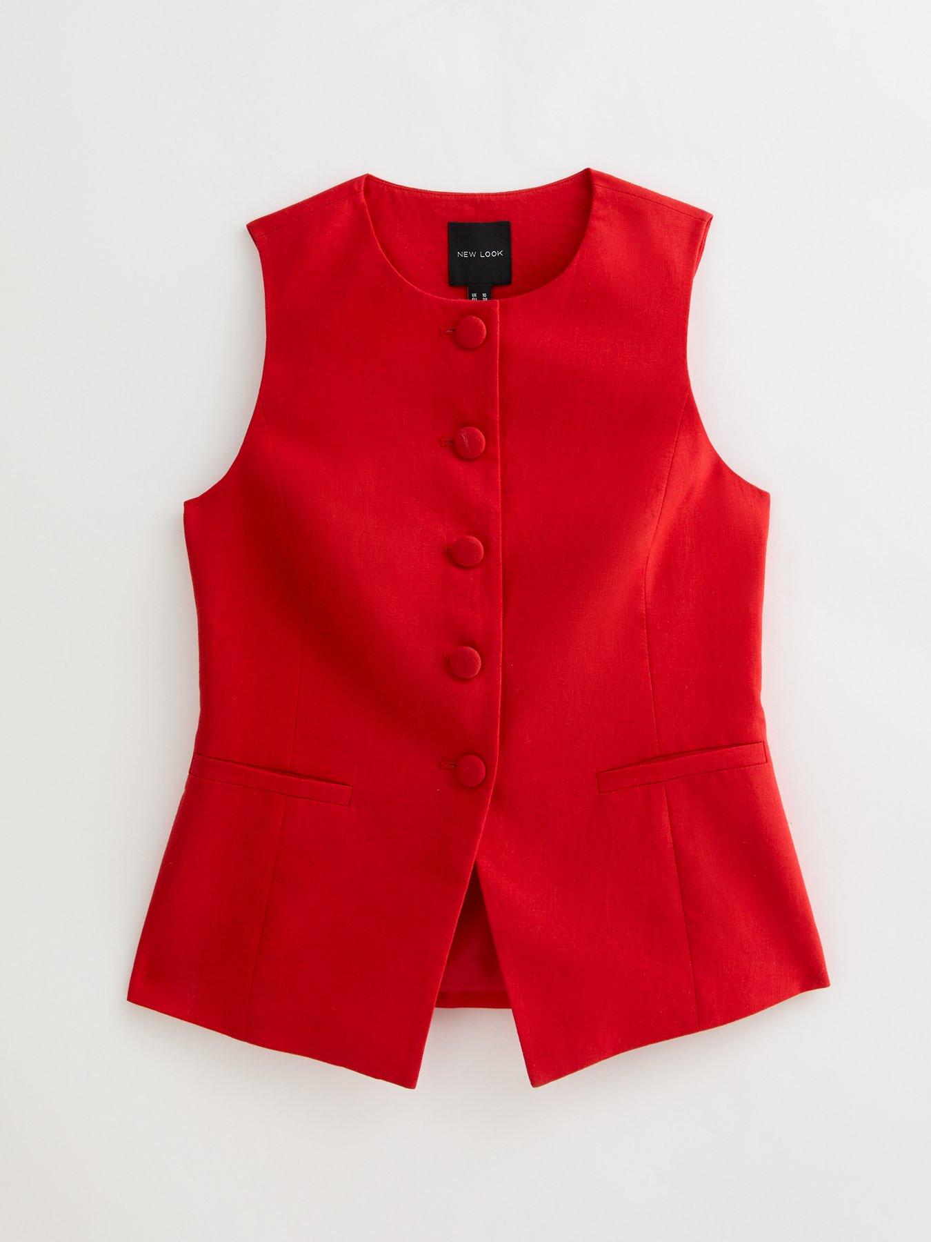 Image 6 of 6 of New Look Round Neck Linen Blend Waistcoat - Red