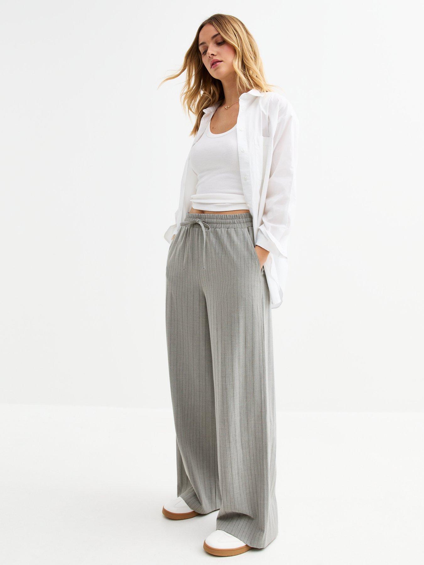 New Look Grey Striped Drawstring Waist Trousers