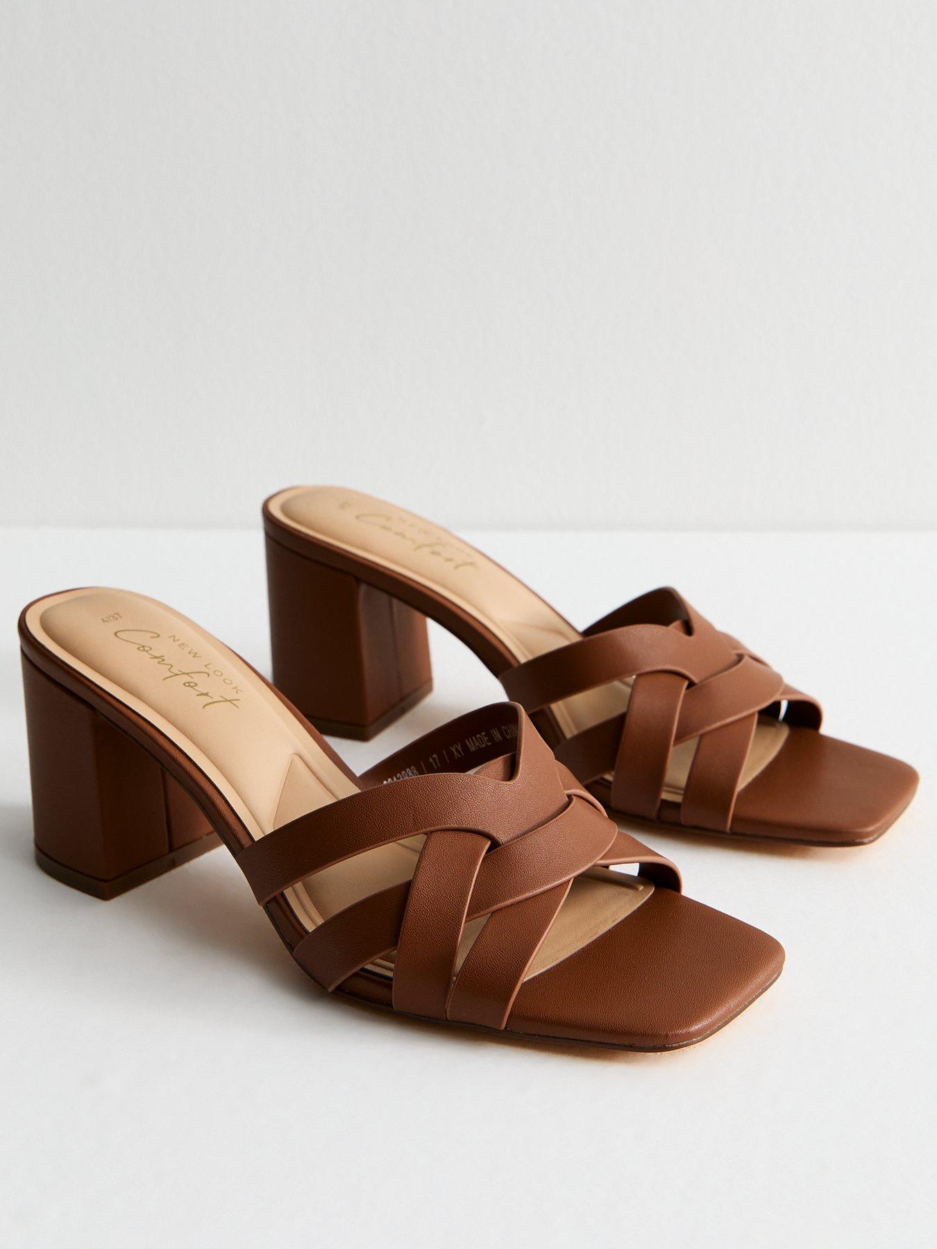 Image 2 of 6 of New Look Camel Brown Woven Strap Block Heel Sandals