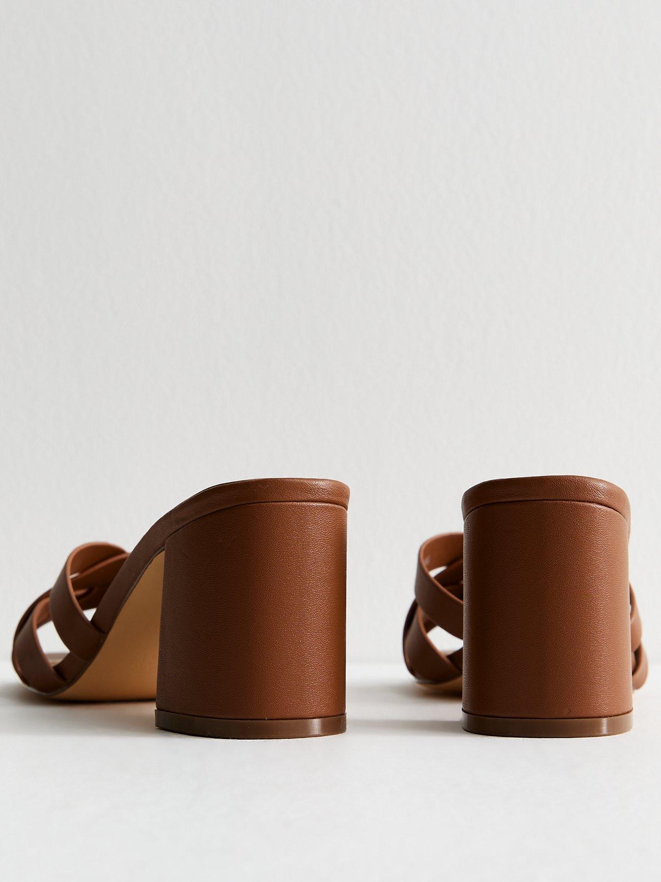Image 3 of 6 of New Look Camel Brown Woven Strap Block Heel Sandals